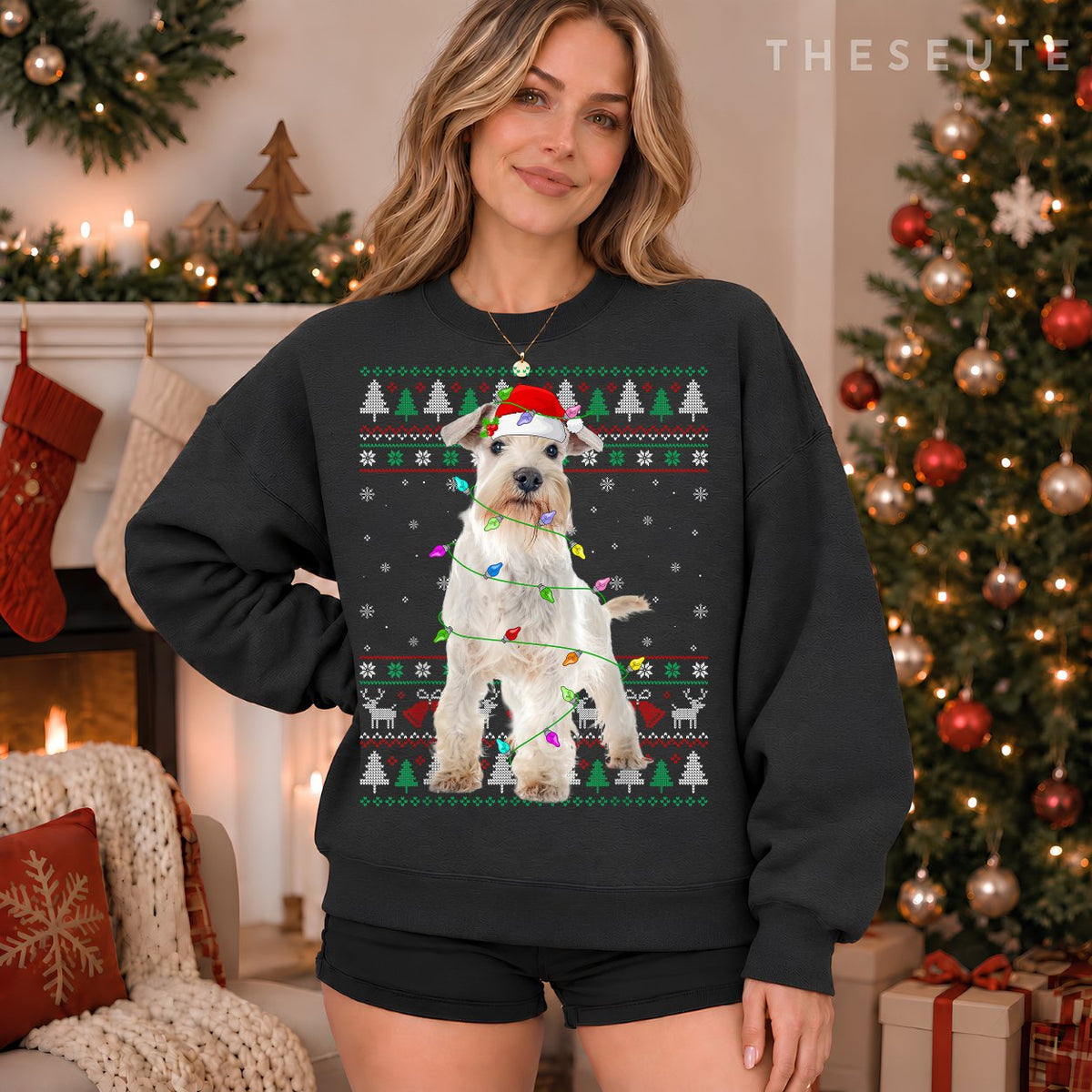 Miniature White Schnauzer Dog Christmas Ugly Sweatshirt Xmas Sweatshirt