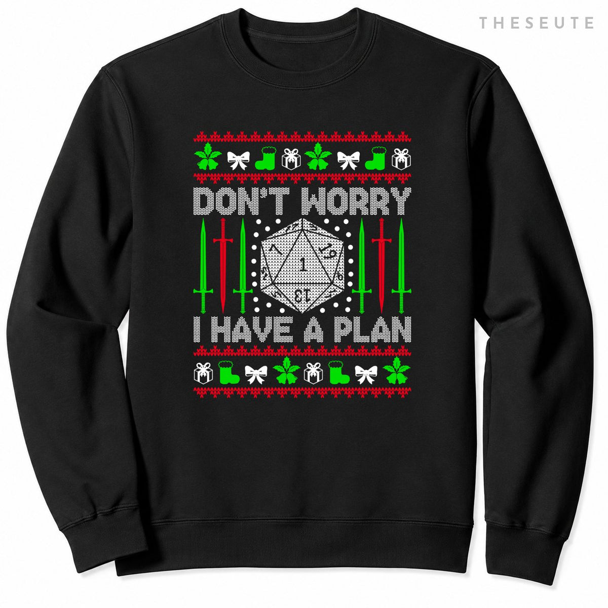Don't Worry I have Plan Christmas D20 Ugly Dungeons Sweatshirt
