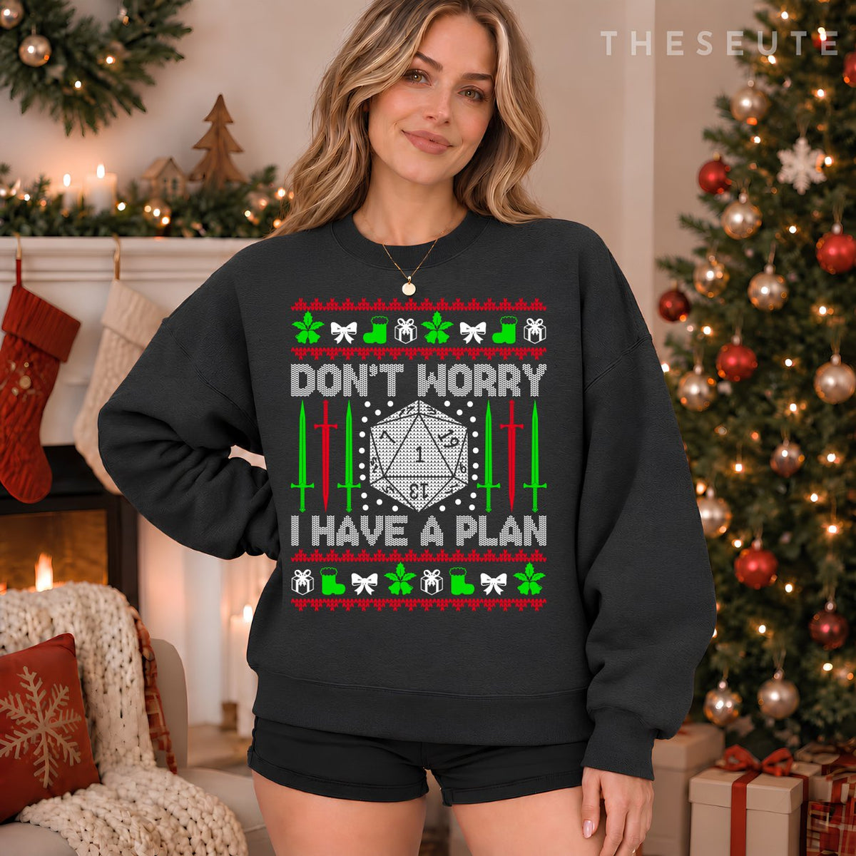 Don't Worry I have Plan Christmas D20 Ugly Dungeons Sweatshirt