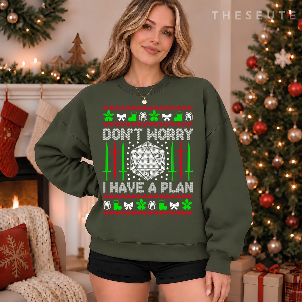 Don't Worry I have Plan Christmas D20 Ugly Dungeons Sweatshirt