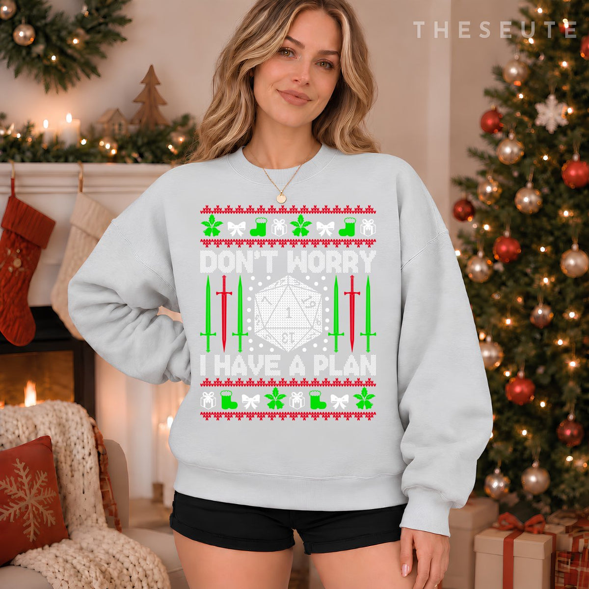 Don't Worry I have Plan Christmas D20 Ugly Dungeons Sweatshirt
