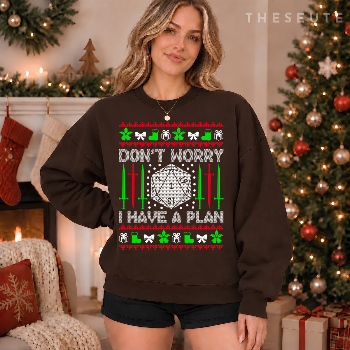 Don't Worry I have Plan Christmas D20 Ugly Dungeons Sweatshirt