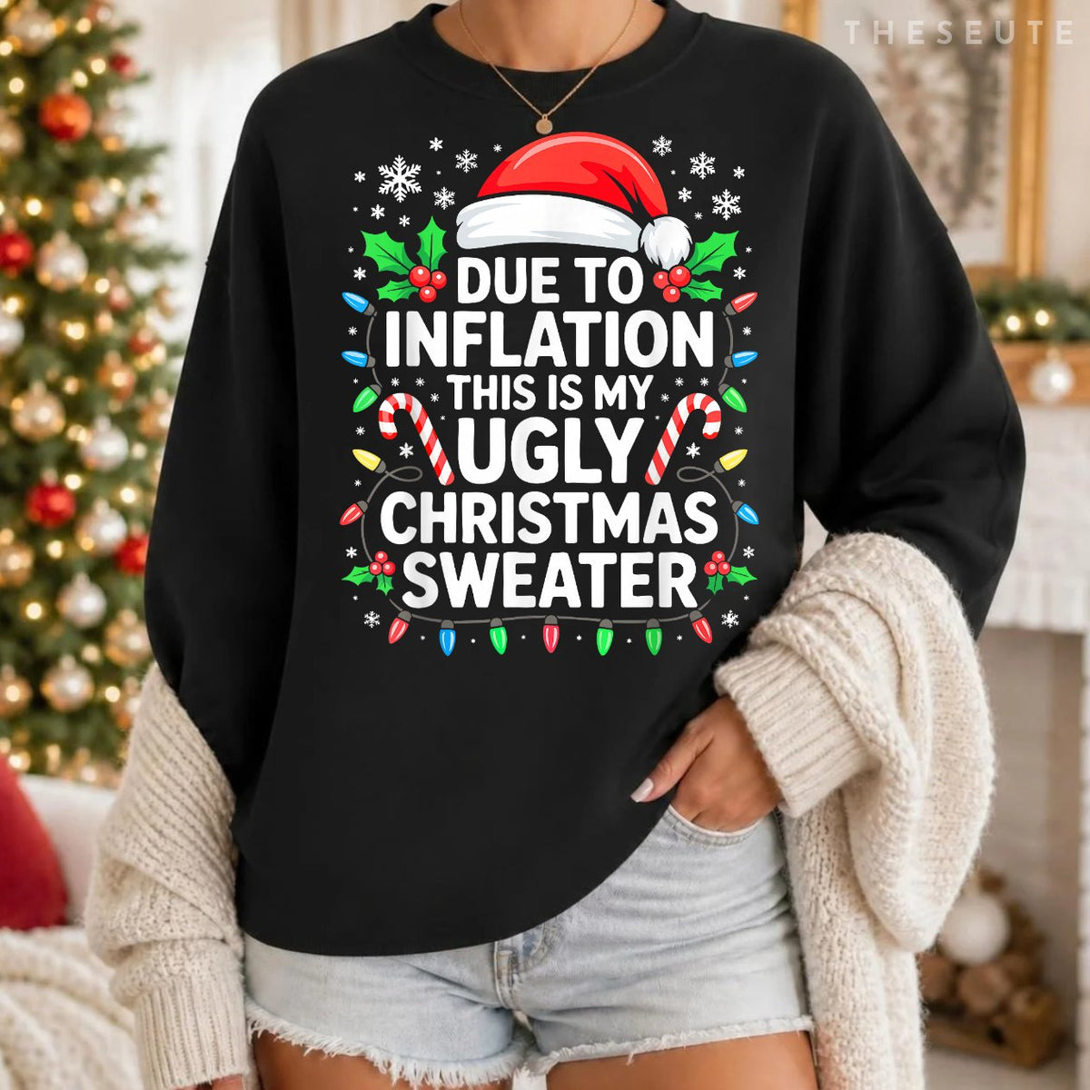 Due to Inflation Ugly Christmas Sweatshirt Men Women Xmas Sweatshirt