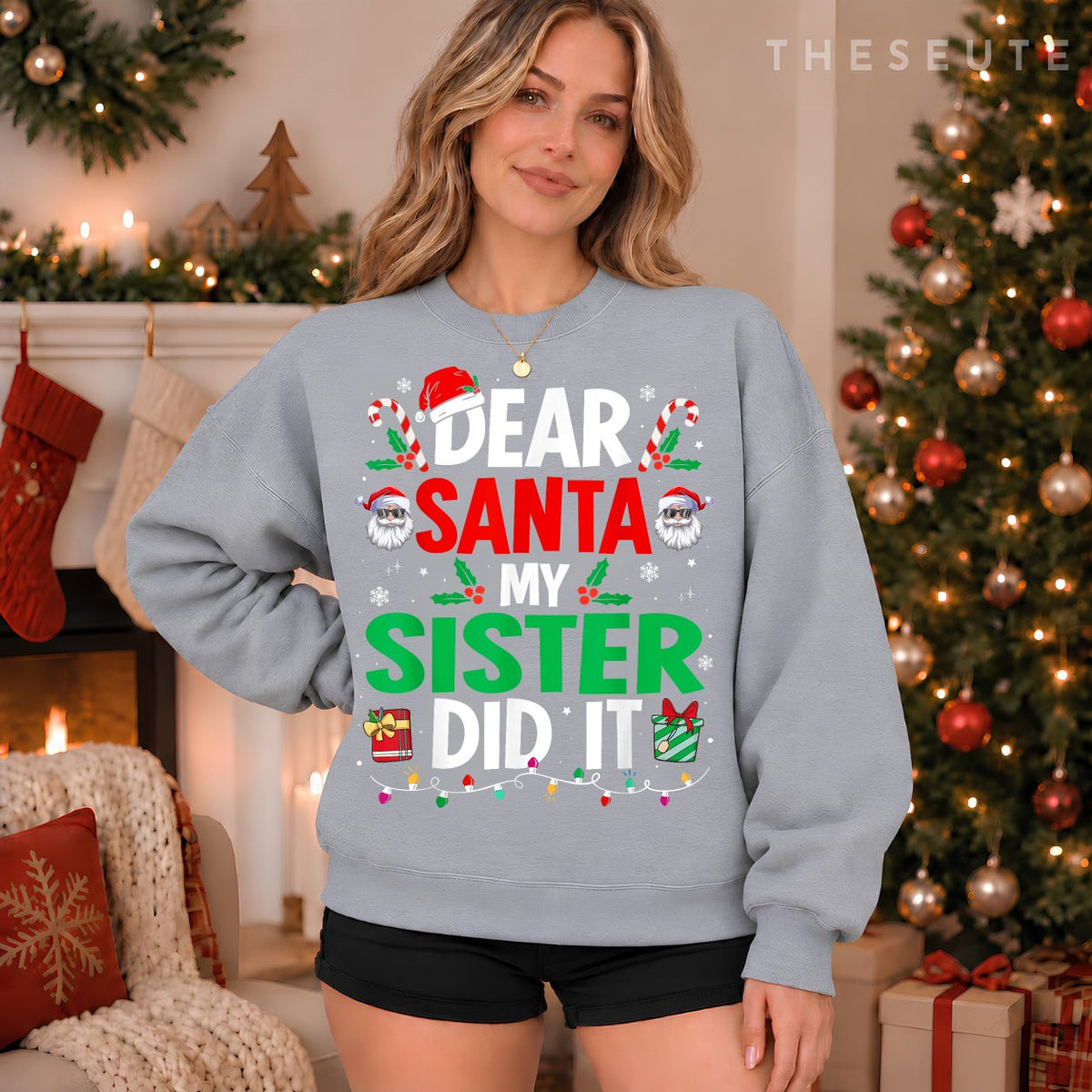 Dear Santa My Sister Did It Girls Kids Boys Funny Christmas Sweatshirt