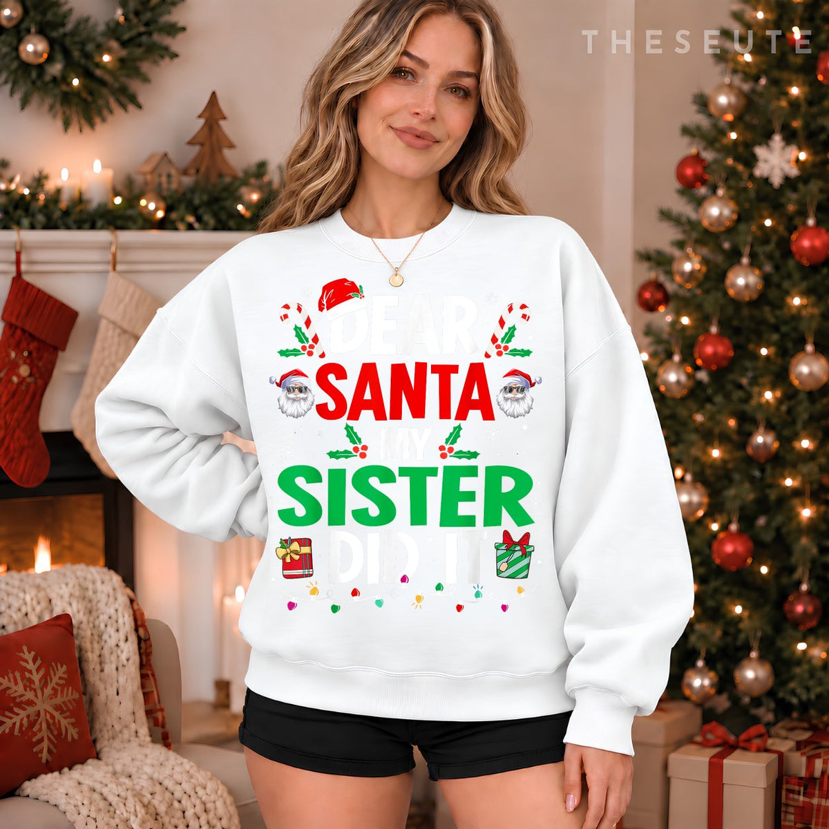 Dear Santa My Sister Did It Girls Kids Boys Funny Christmas Sweatshirt