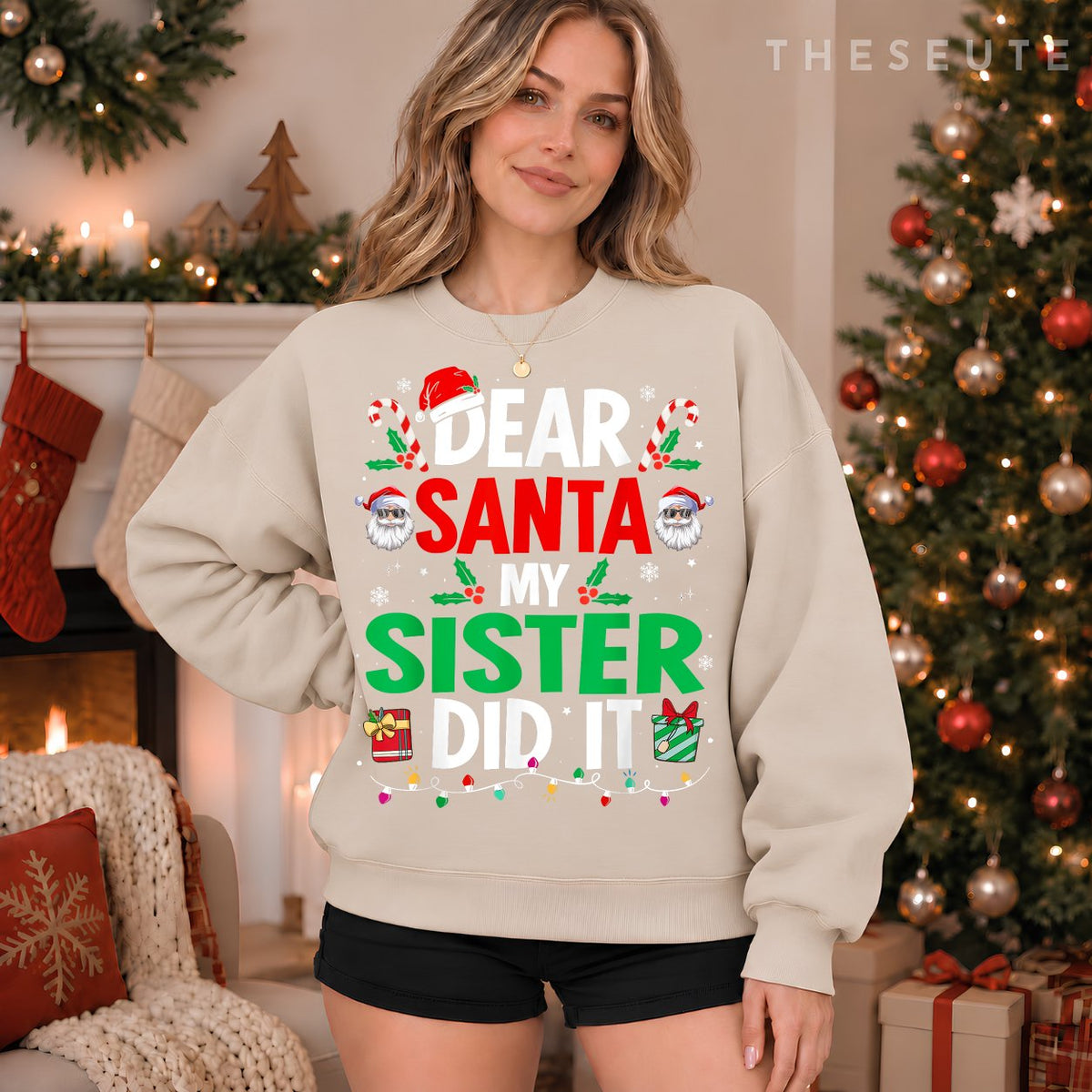 Dear Santa My Sister Did It Girls Kids Boys Funny Christmas Sweatshirt