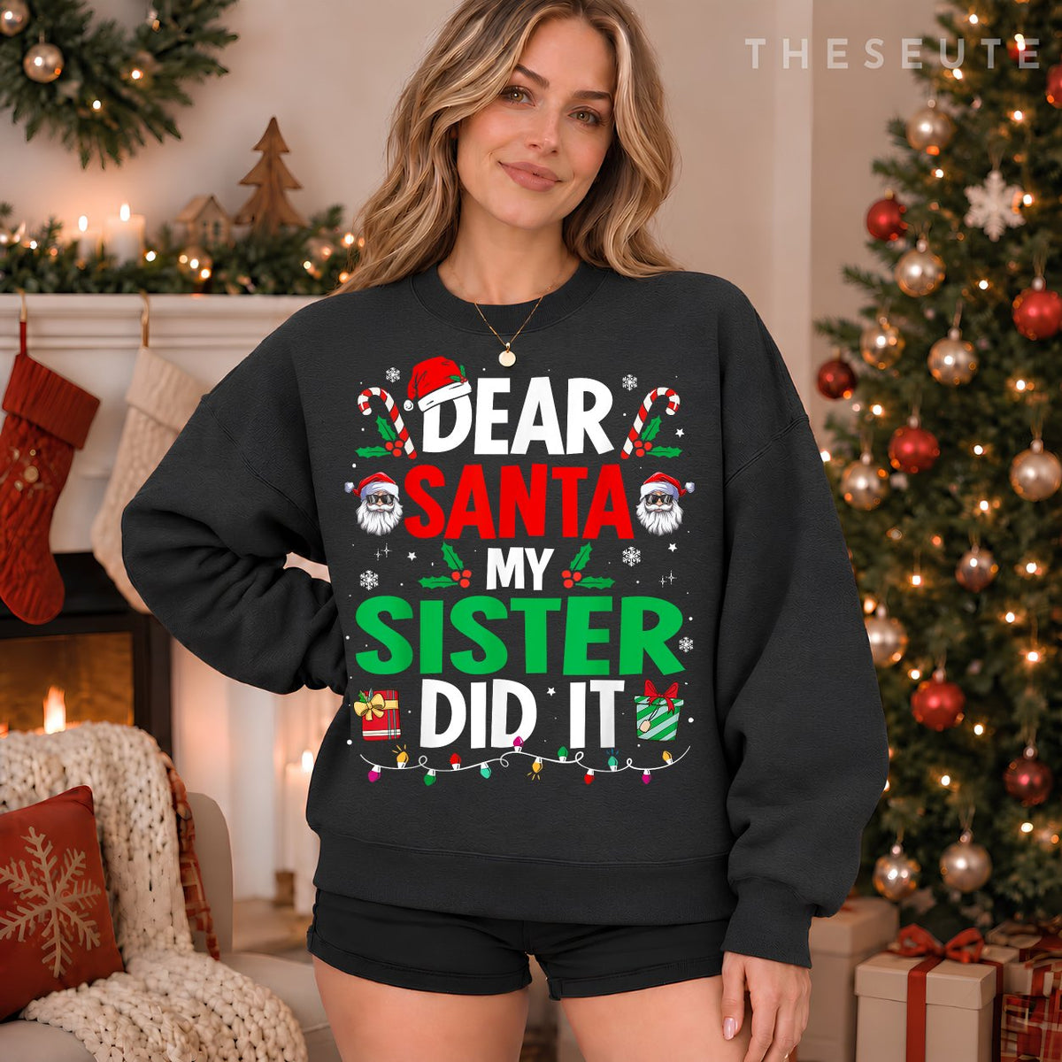 Dear Santa My Sister Did It Girls Kids Boys Funny Christmas Sweatshirt