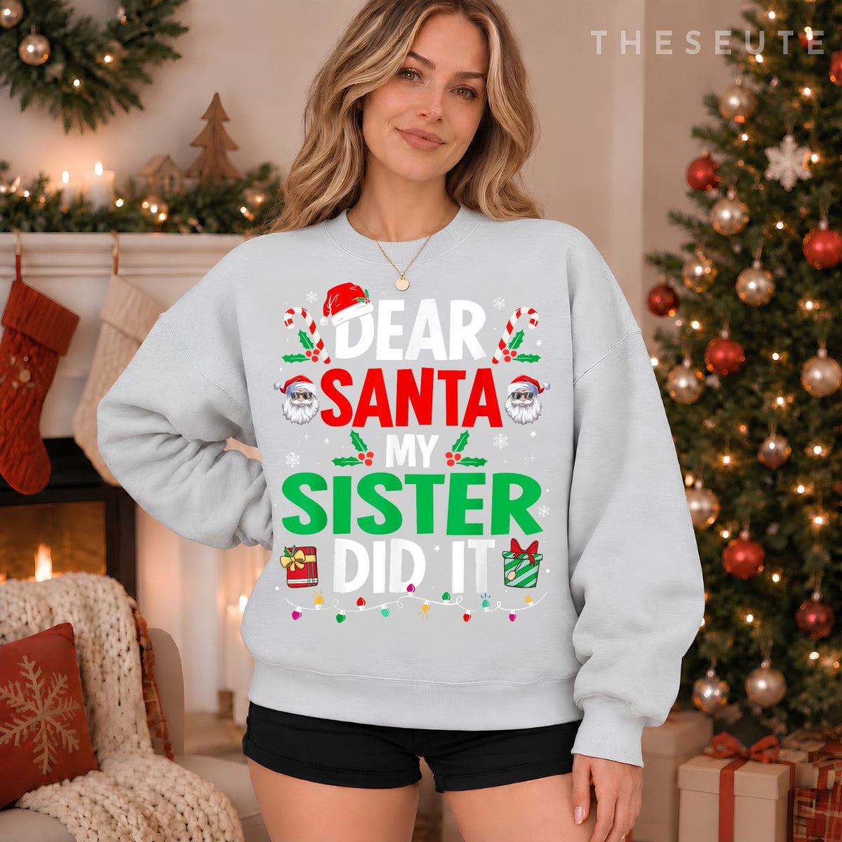 Dear Santa My Sister Did It Girls Kids Boys Funny Christmas Sweatshirt
