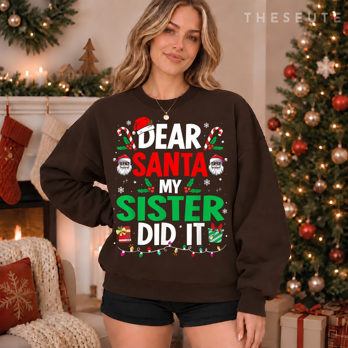 Dear Santa My Sister Did It Girls Kids Boys Funny Christmas Sweatshirt