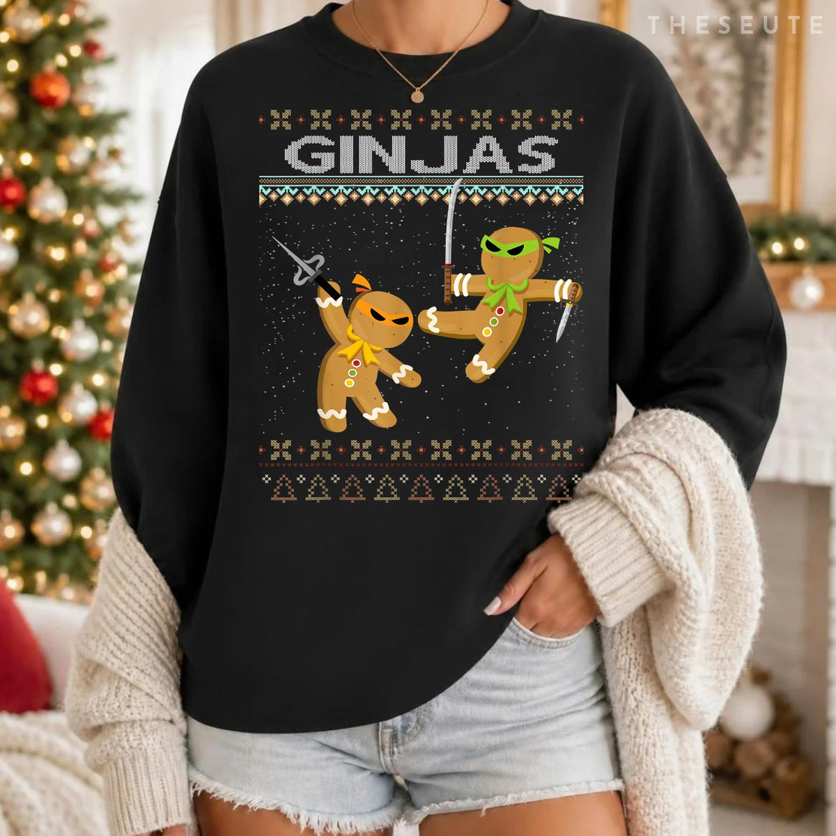 Ginjas Gingerbread Ninjas Funny Ugly Christmas Sweatshirt