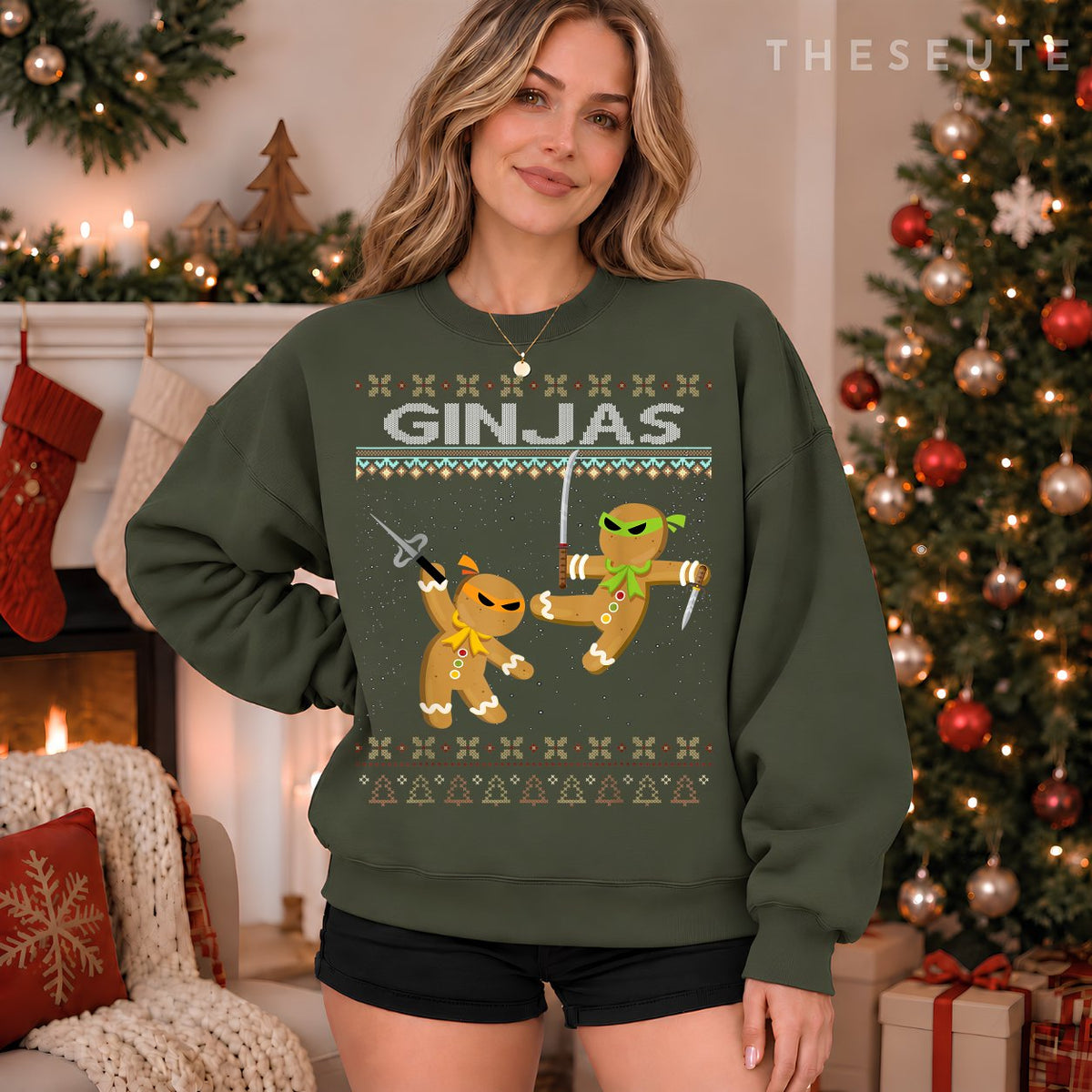 Ginjas Gingerbread Ninjas Funny Ugly Christmas Sweatshirt