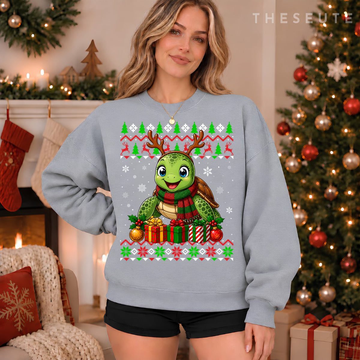 Sea Turtle Christmas Ugly Sweatshirt Festive Sea Animal Xmas Sweatshirt