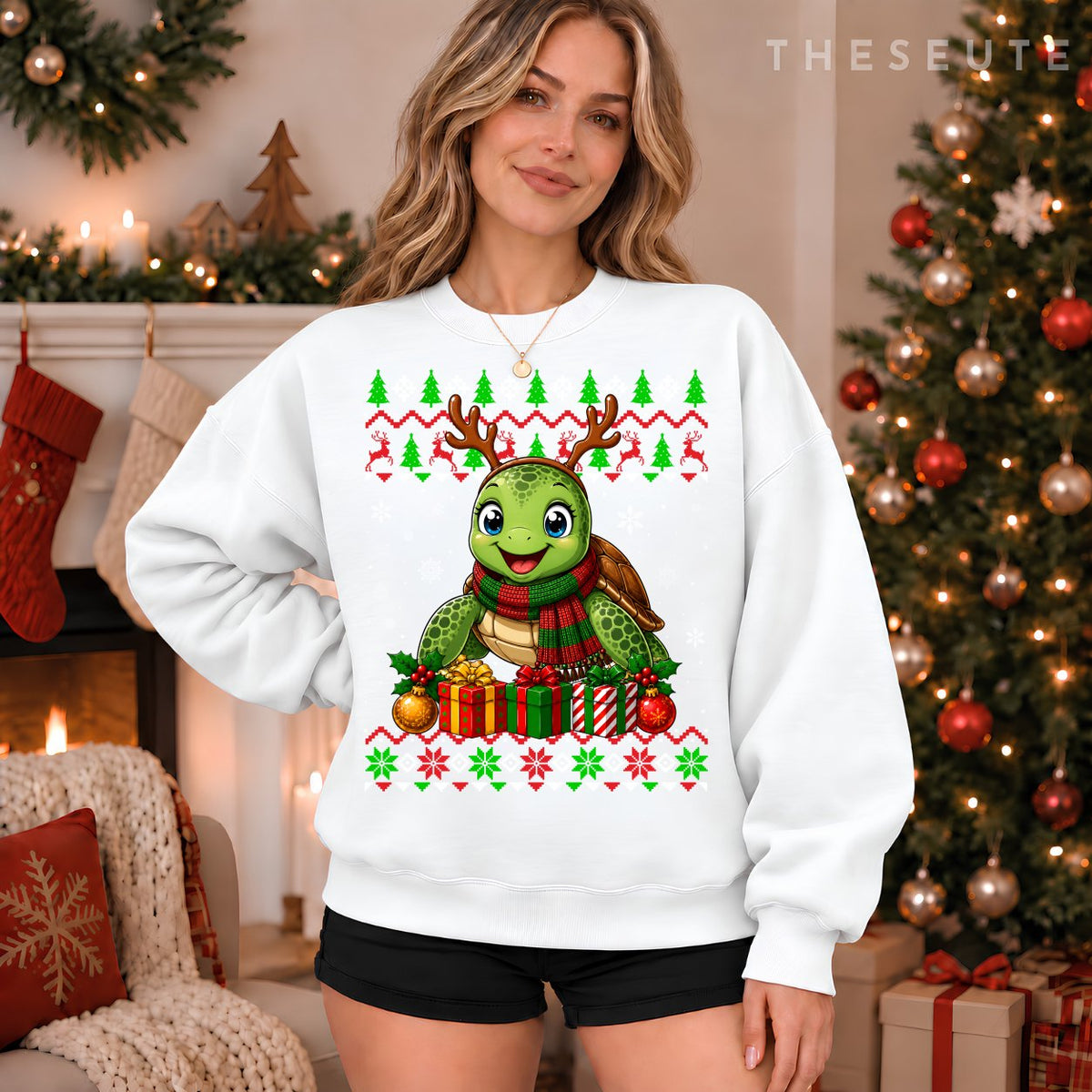 Sea Turtle Christmas Ugly Sweatshirt Festive Sea Animal Xmas Sweatshirt