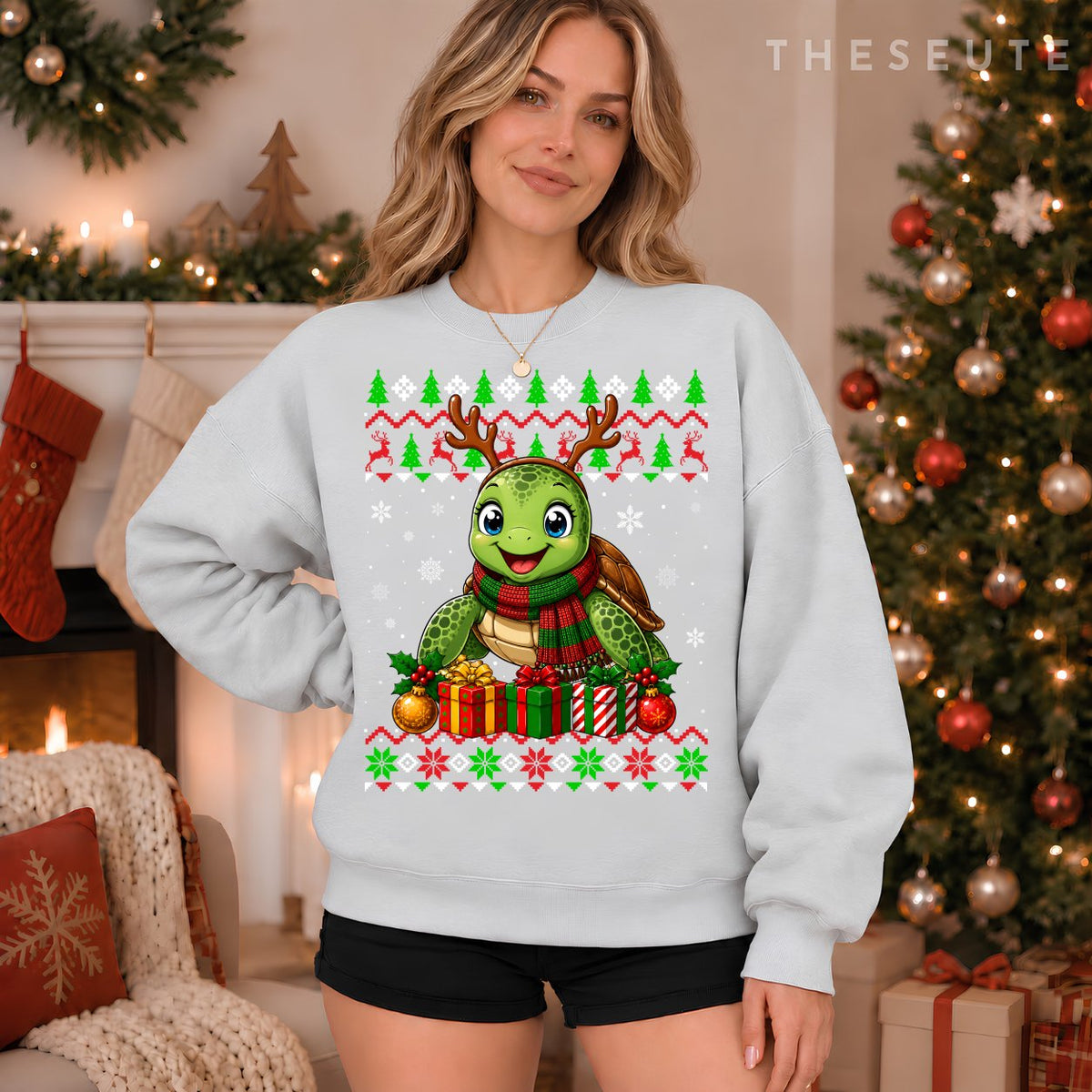 Sea Turtle Christmas Ugly Sweatshirt Festive Sea Animal Xmas Sweatshirt