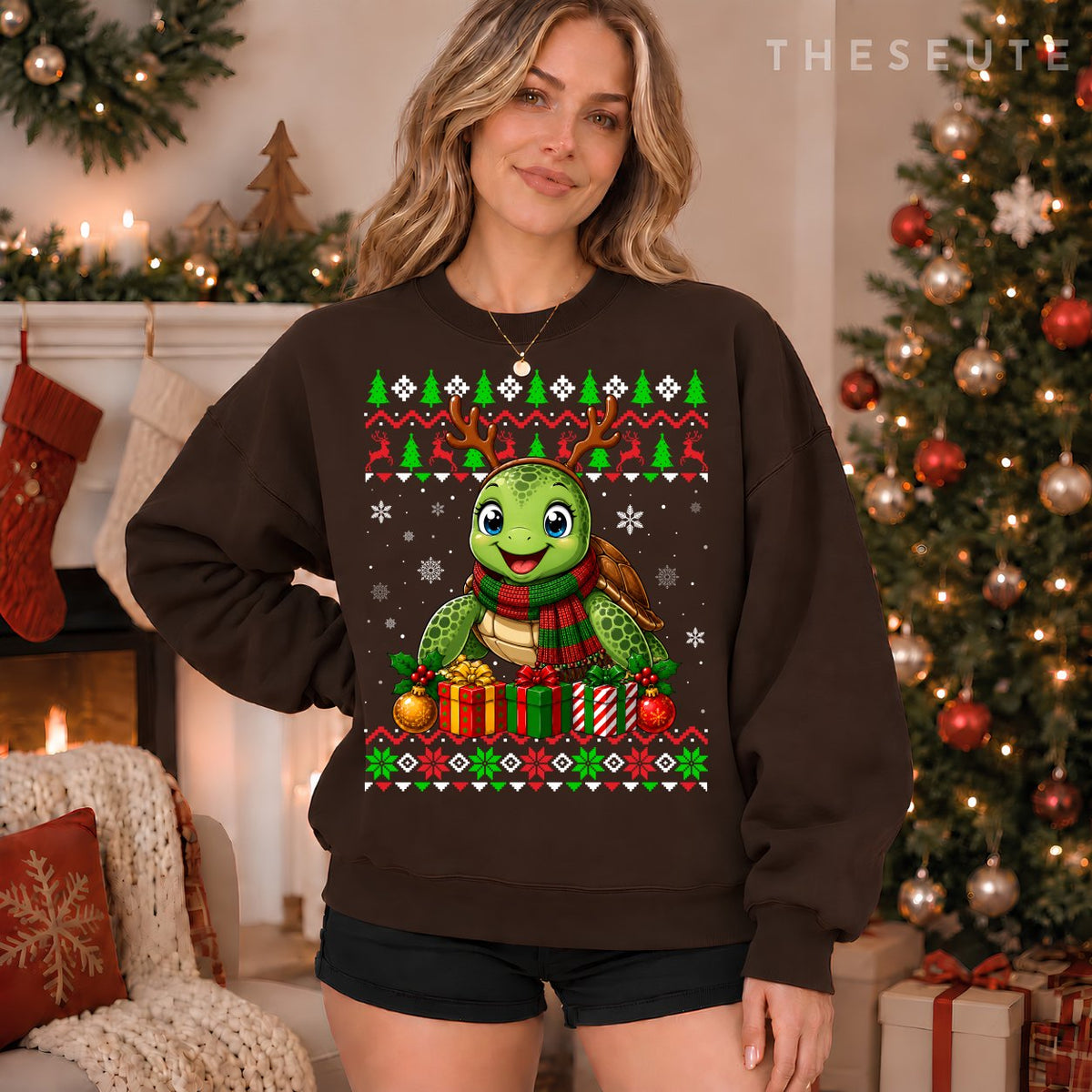 Sea Turtle Christmas Ugly Sweatshirt Festive Sea Animal Xmas Sweatshirt
