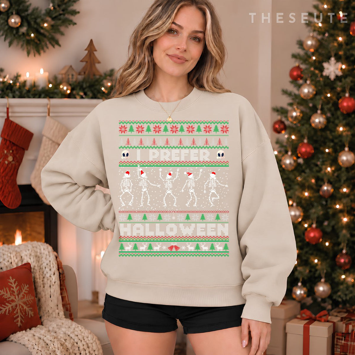 funny holiday Ugly xmas I prefer halloween christmas Sweatshirt