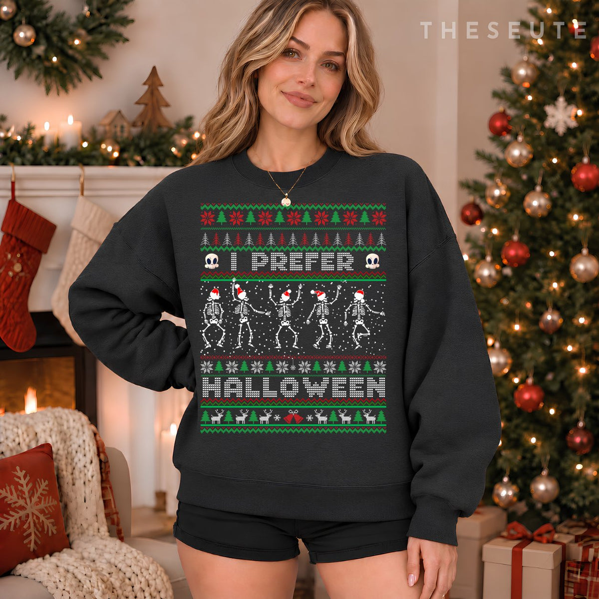 funny holiday Ugly xmas I prefer halloween christmas Sweatshirt