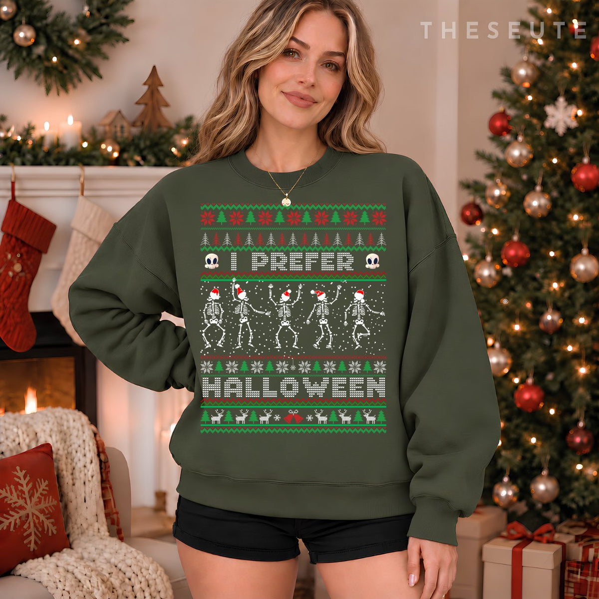 funny holiday Ugly xmas I prefer halloween christmas Sweatshirt