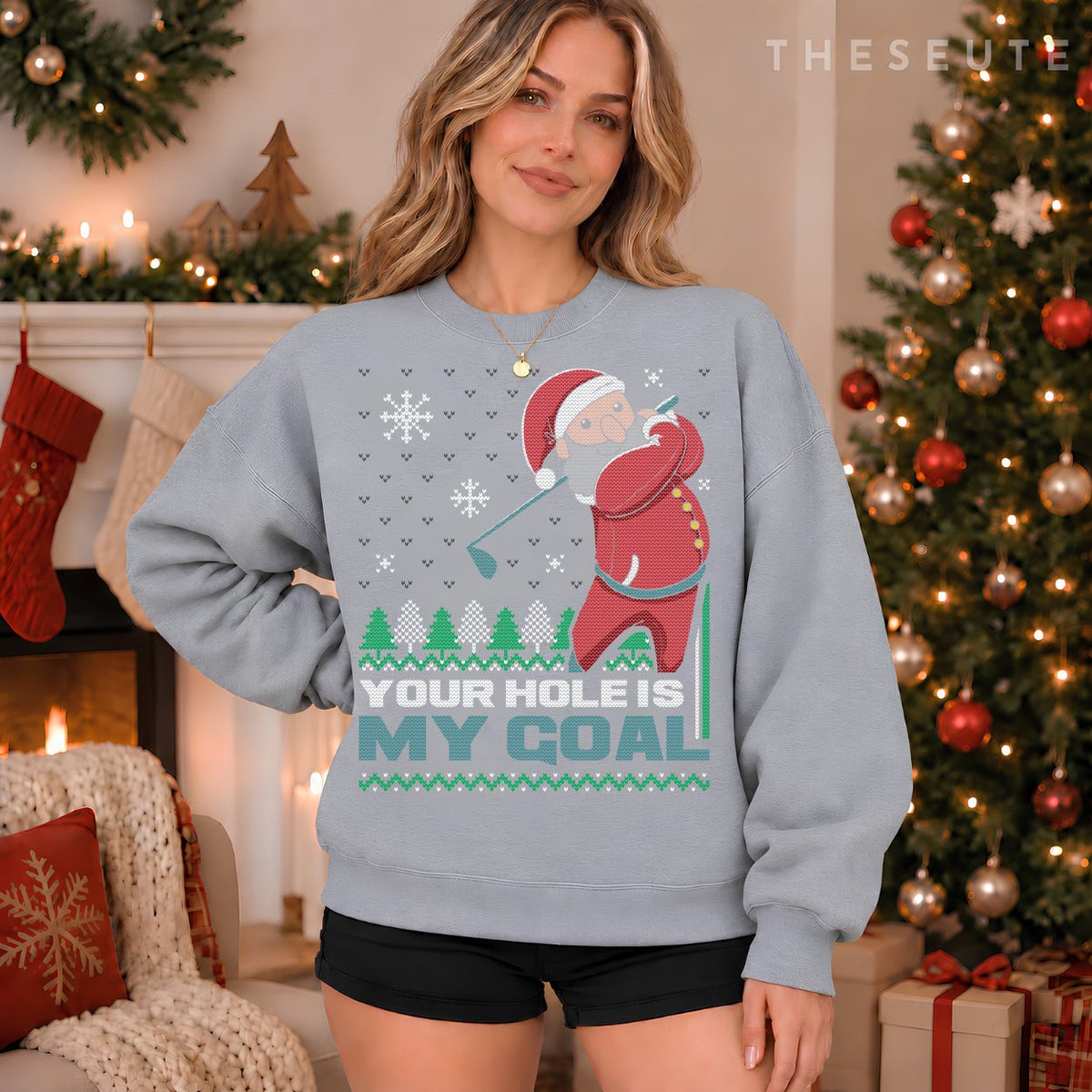 Your Hole Is My Goal Santa Claus Golf Ugly Christmas Sweatshirt