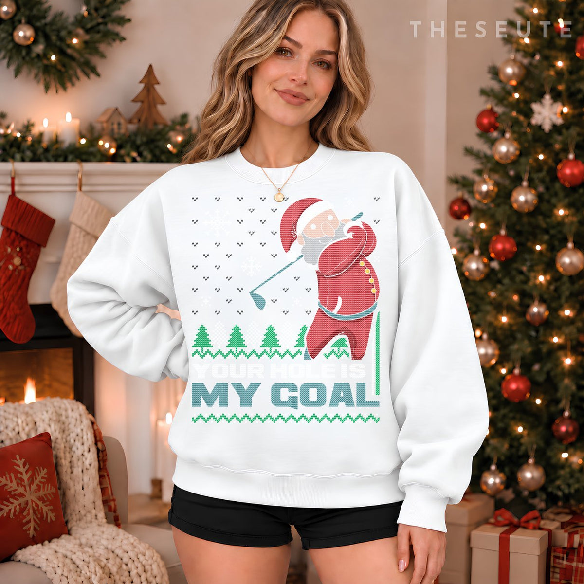 Your Hole Is My Goal Santa Claus Golf Ugly Christmas Sweatshirt