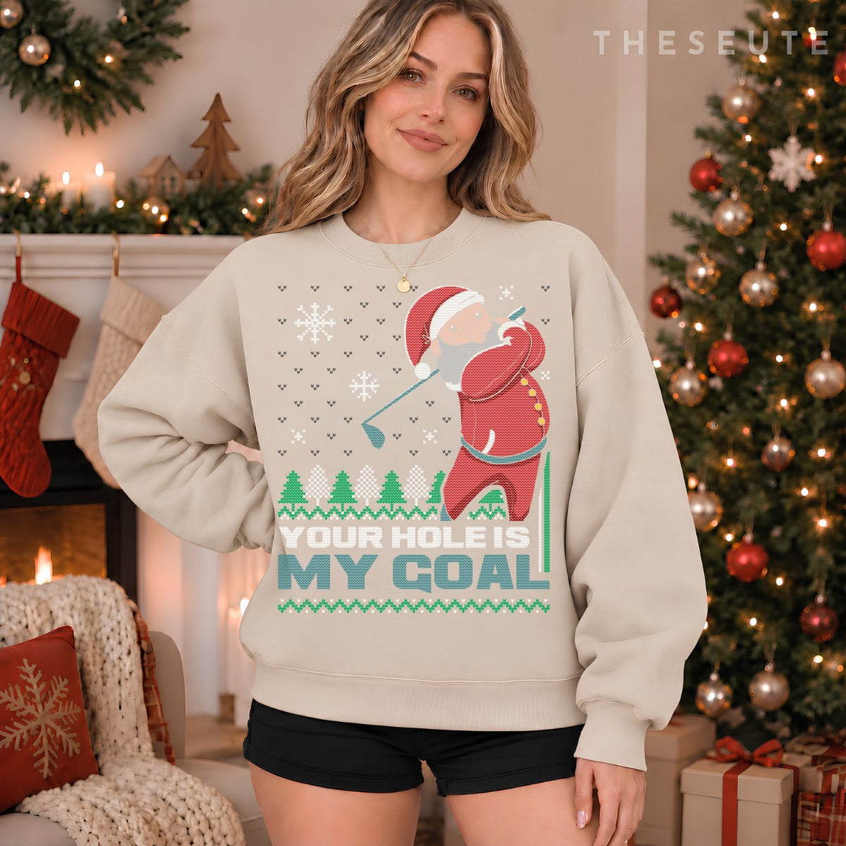 Your Hole Is My Goal Santa Claus Golf Ugly Christmas Sweatshirt