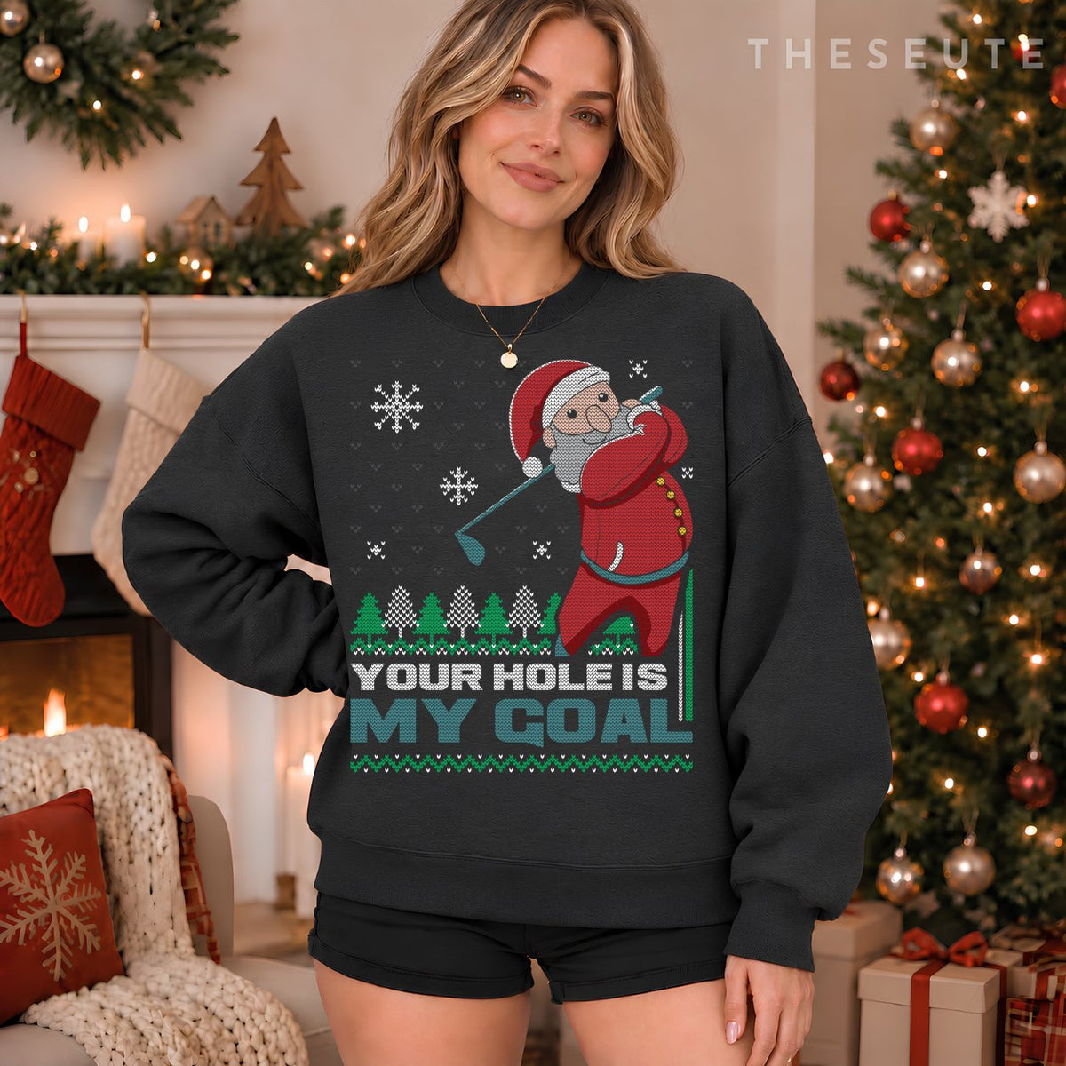 Your Hole Is My Goal Santa Claus Golf Ugly Christmas Sweatshirt