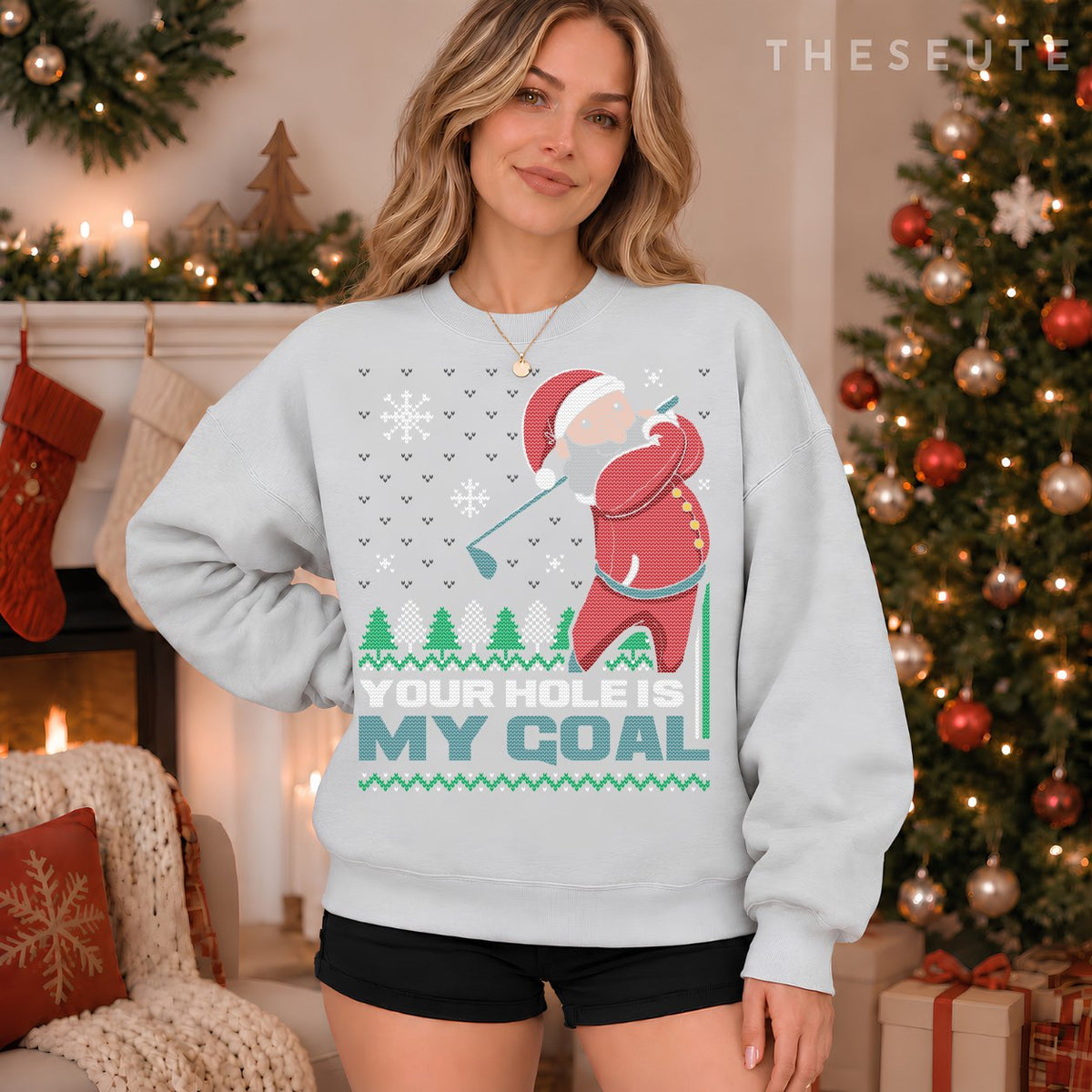 Your Hole Is My Goal Santa Claus Golf Ugly Christmas Sweatshirt