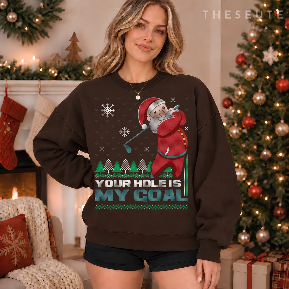 Your Hole Is My Goal Santa Claus Golf Ugly Christmas Sweatshirt
