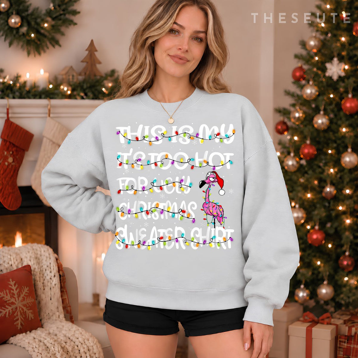 This Is My It's Too Hot For Ugly Sweatshirt Flamingo Christmas Sweatshirt
