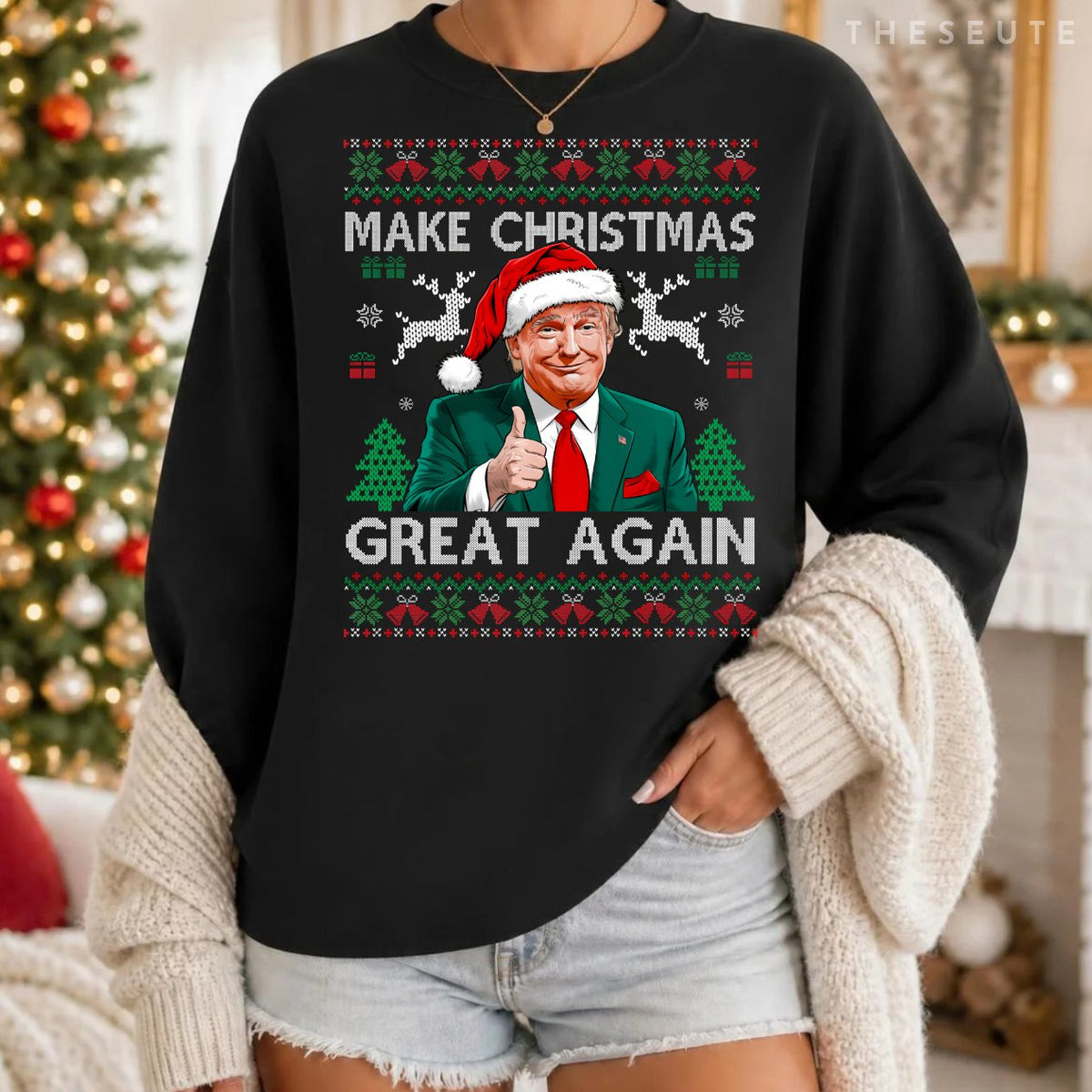 Funny Trump Make Christmas Great Again Ugly Sweatshirt Xmas Sweatshirt