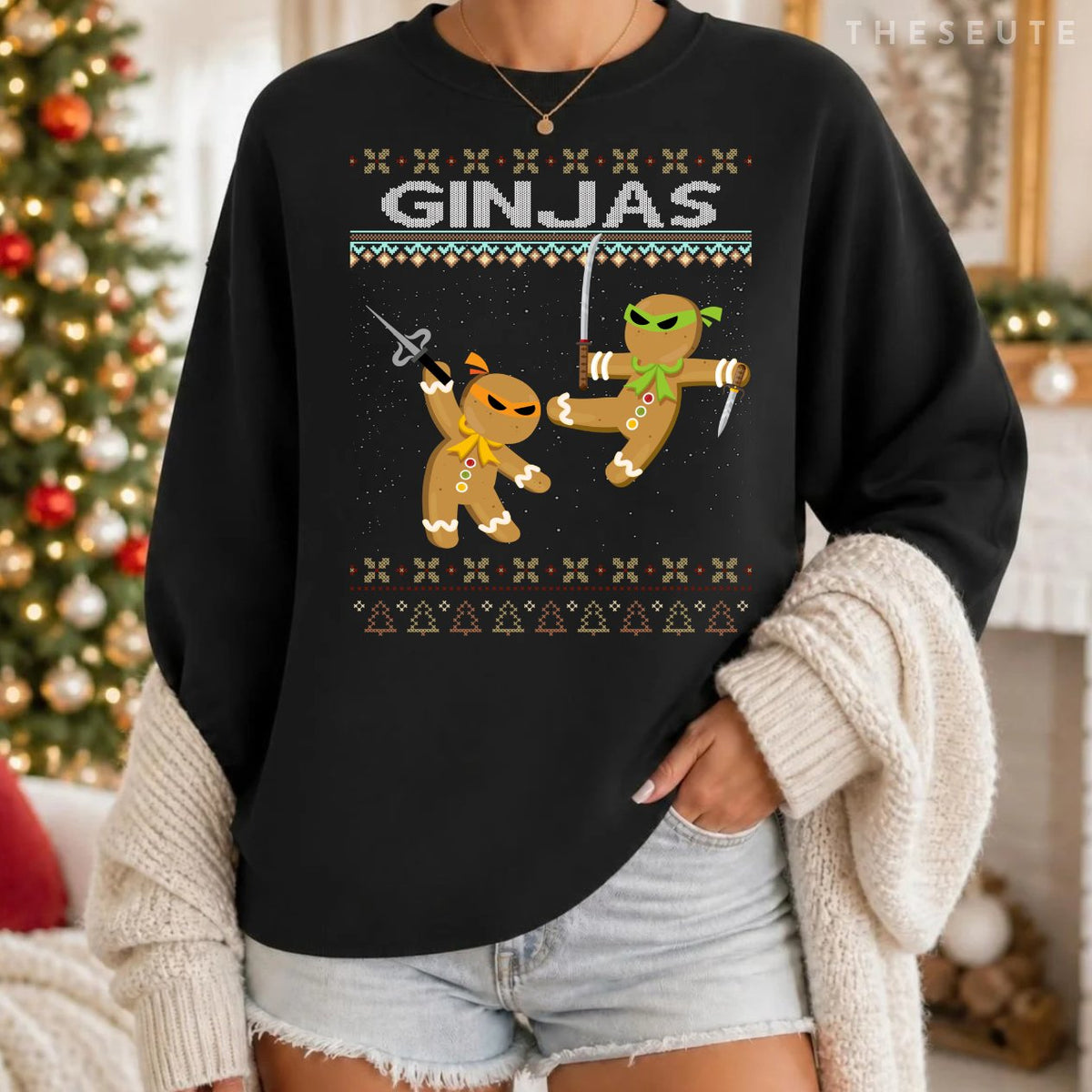 Ginjas Gingerbread Ninjas Funny Ugly Christmas Sweatshirt
