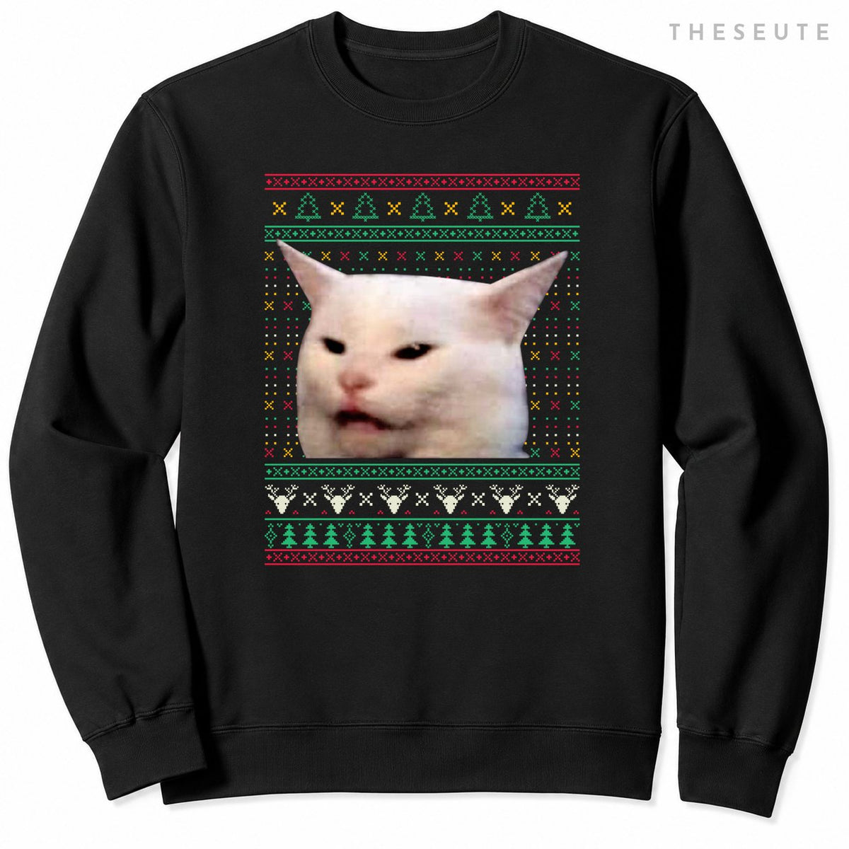 Woman Yelling at a Cat Ugly X-mas Sweatshirt Funny Meme Dress Sweatshirt