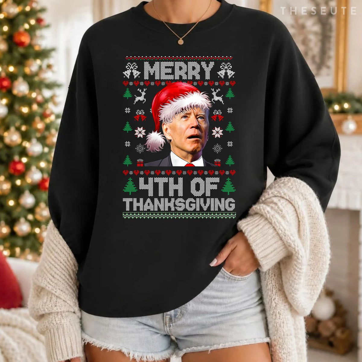 Santa Joe Biden Merry Thanksgiving Ugly Christmas Sweatshirt