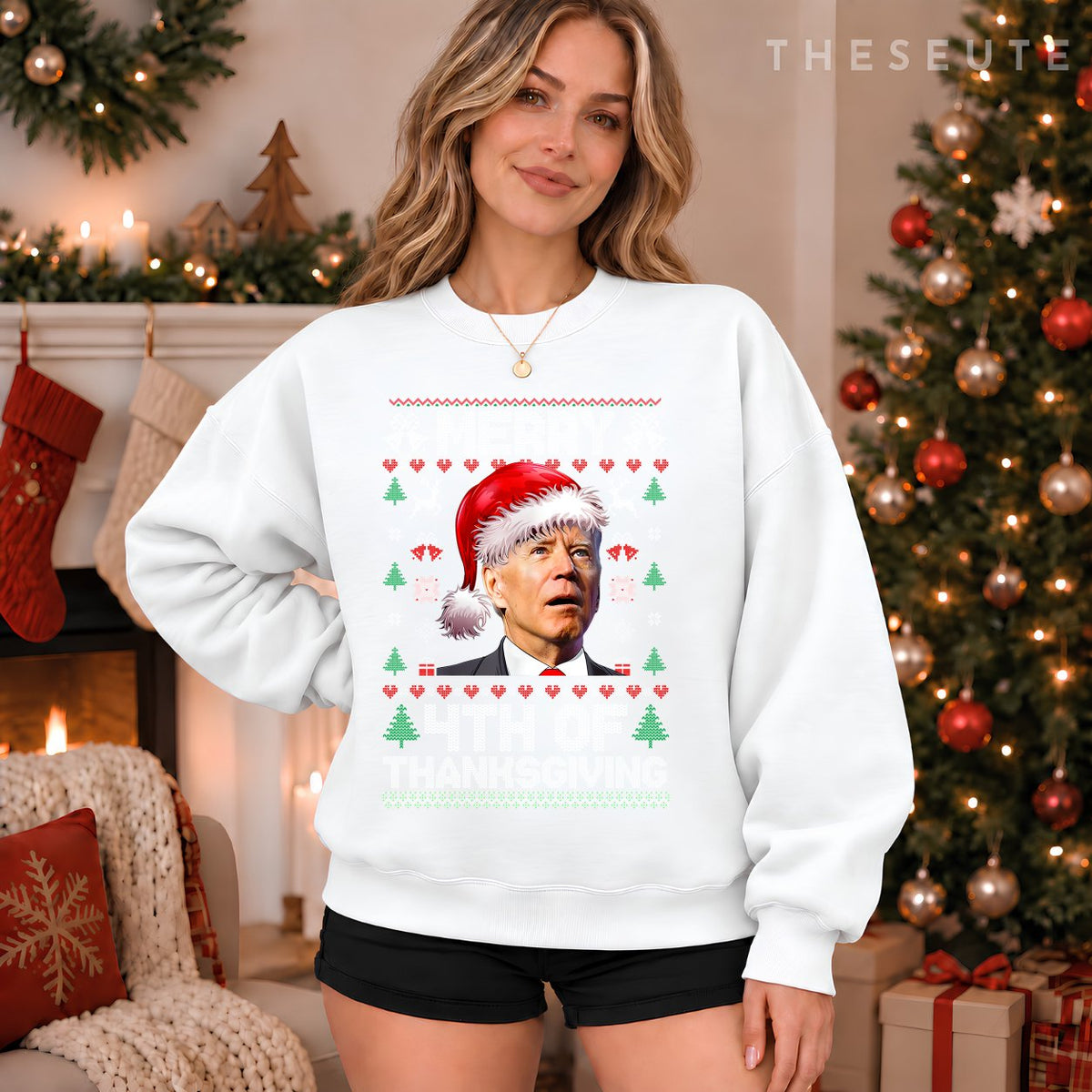 Santa Joe Biden Merry Thanksgiving Ugly Christmas Sweatshirt