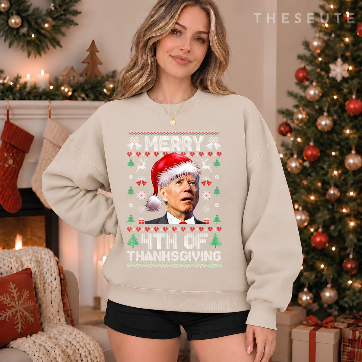 Santa Joe Biden Merry Thanksgiving Ugly Christmas Sweatshirt