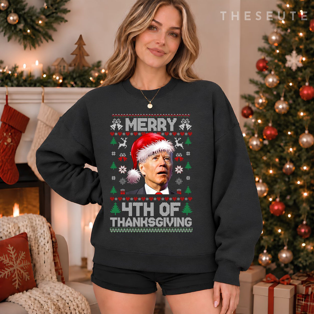 Santa Joe Biden Merry Thanksgiving Ugly Christmas Sweatshirt