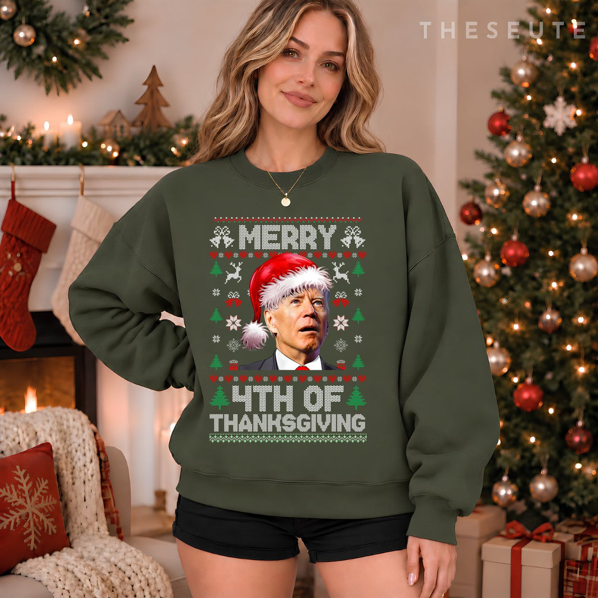 Santa Joe Biden Merry Thanksgiving Ugly Christmas Sweatshirt