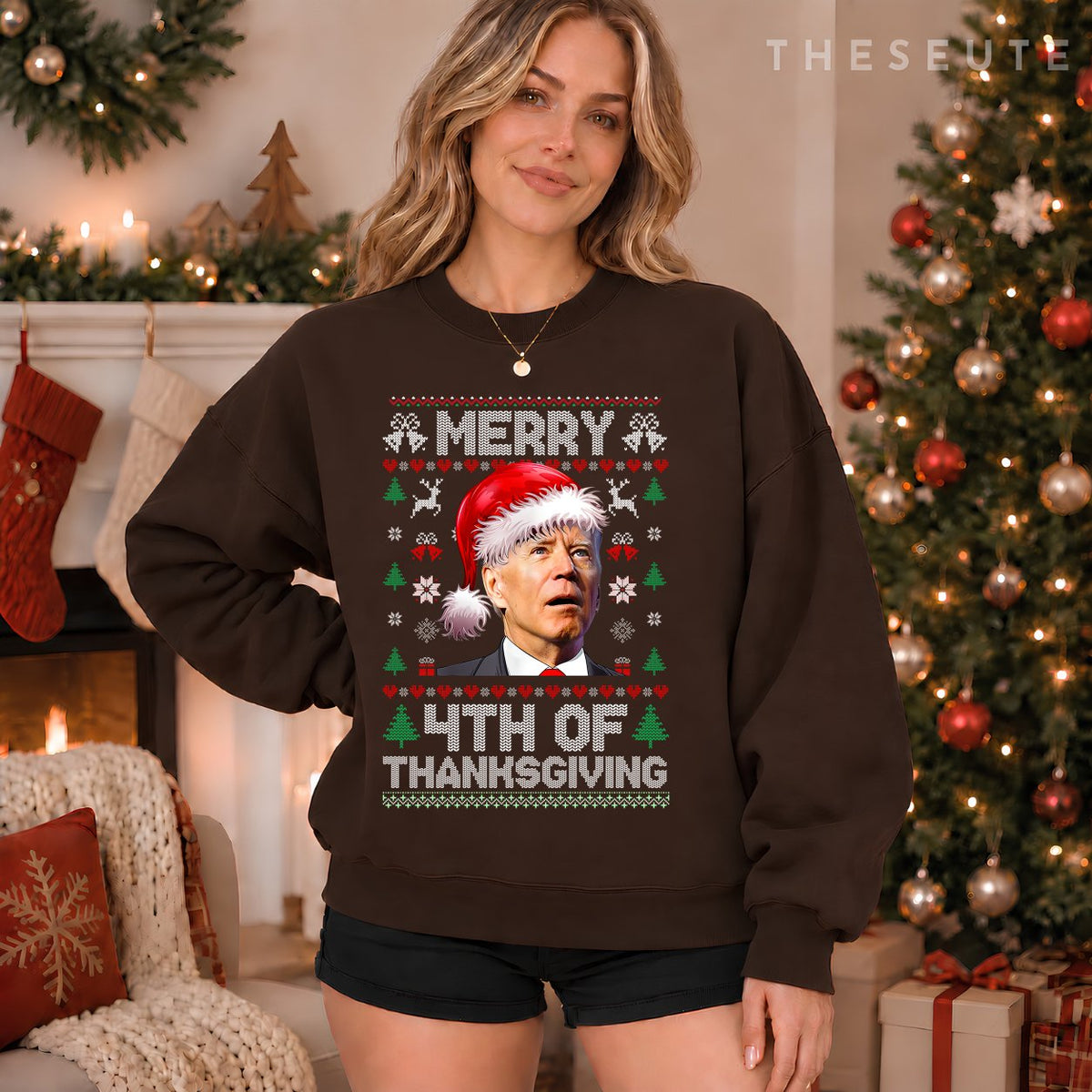 Santa Joe Biden Merry Thanksgiving Ugly Christmas Sweatshirt
