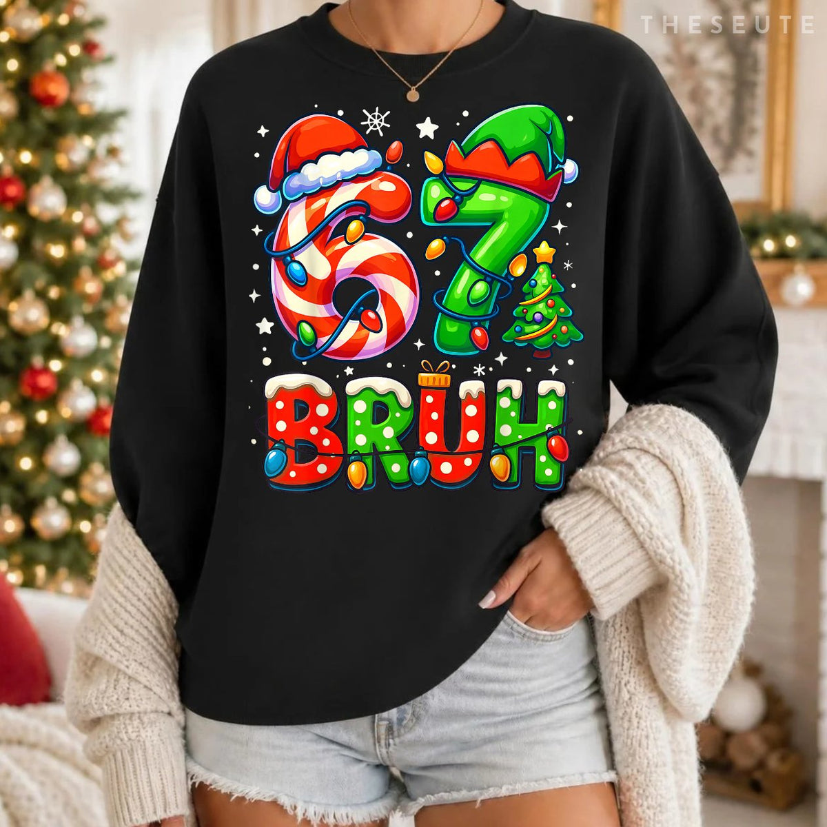 Bruh 67 Six Seven 6 7 Meme Christmas Funny Boy Girl Kids Sweatshirt