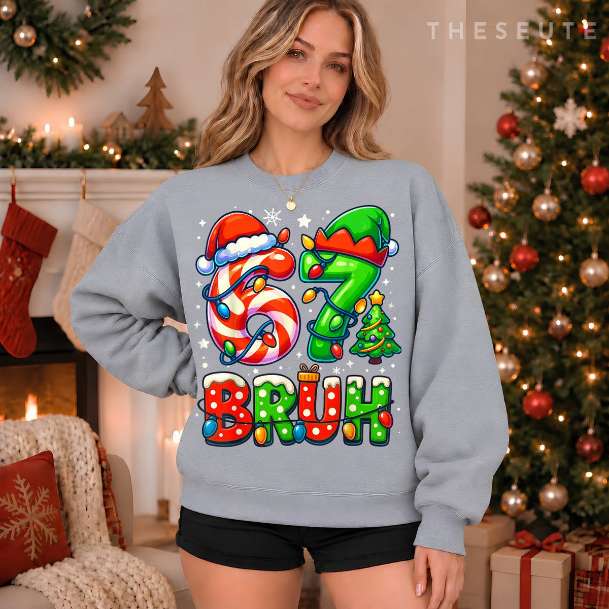 Bruh 67 Six Seven 6 7 Meme Christmas Funny Boy Girl Kids Sweatshirt
