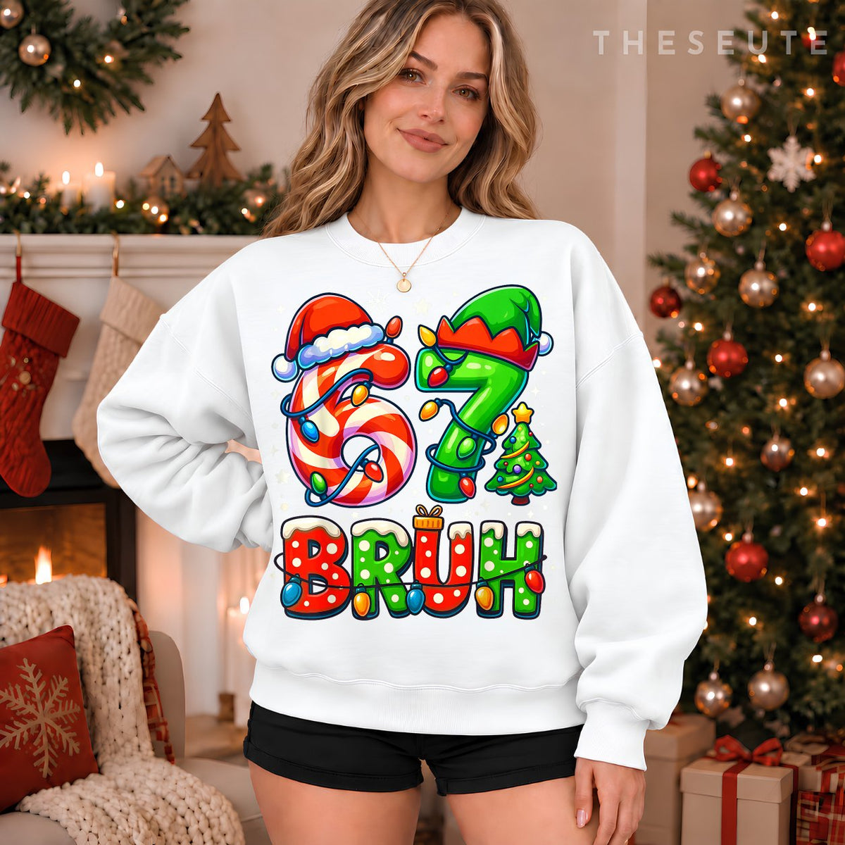 Bruh 67 Six Seven 6 7 Meme Christmas Funny Boy Girl Kids Sweatshirt
