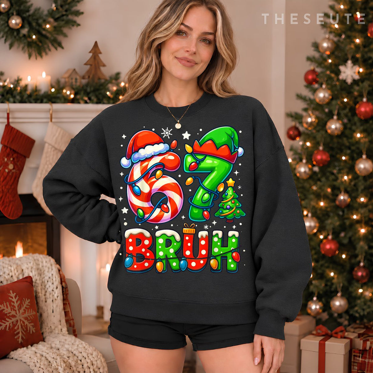 Bruh 67 Six Seven 6 7 Meme Christmas Funny Boy Girl Kids Sweatshirt