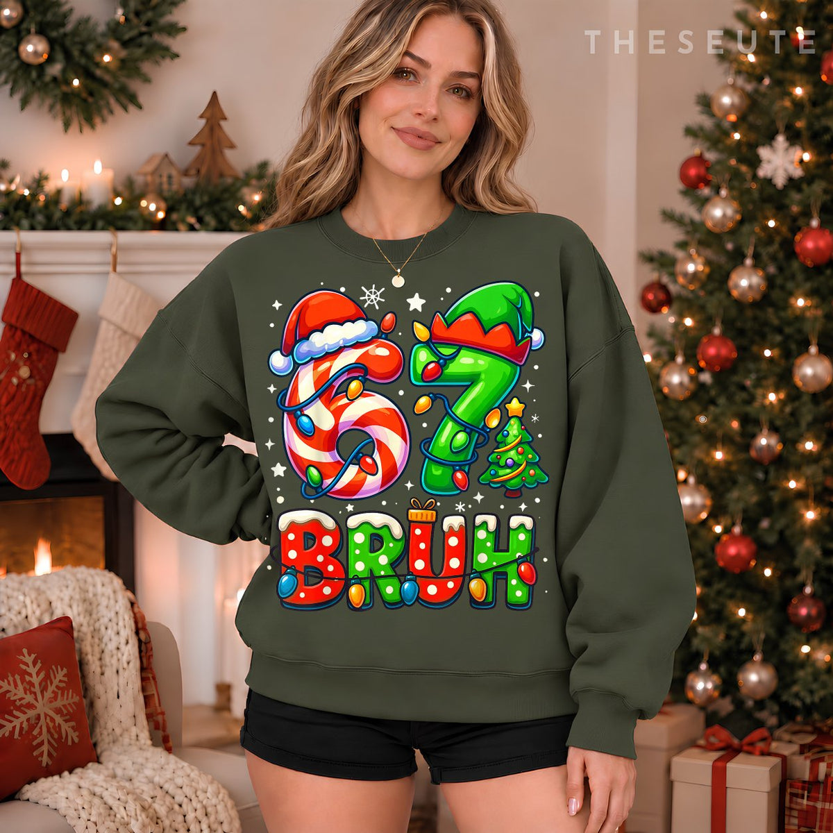 Bruh 67 Six Seven 6 7 Meme Christmas Funny Boy Girl Kids Sweatshirt