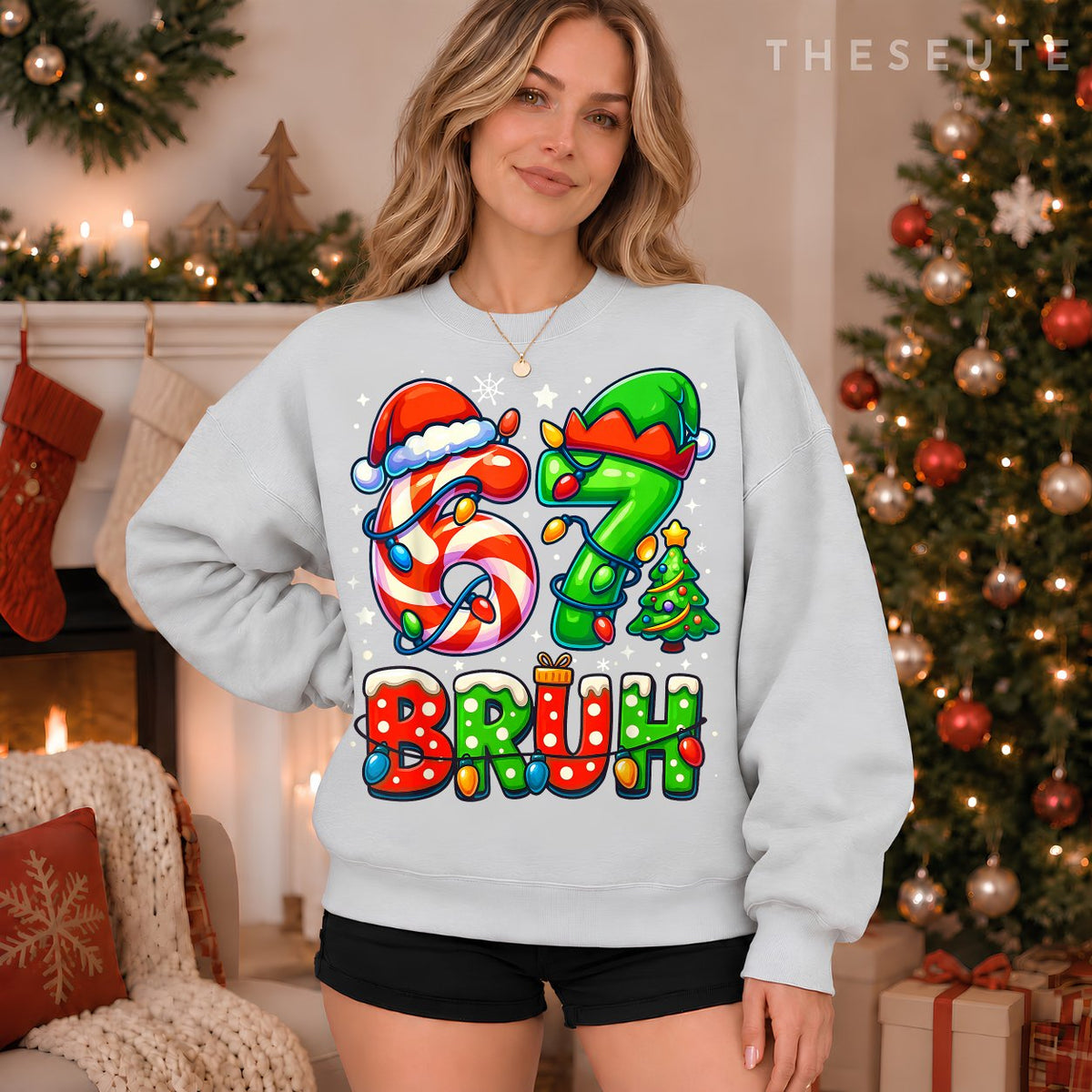 Bruh 67 Six Seven 6 7 Meme Christmas Funny Boy Girl Kids Sweatshirt