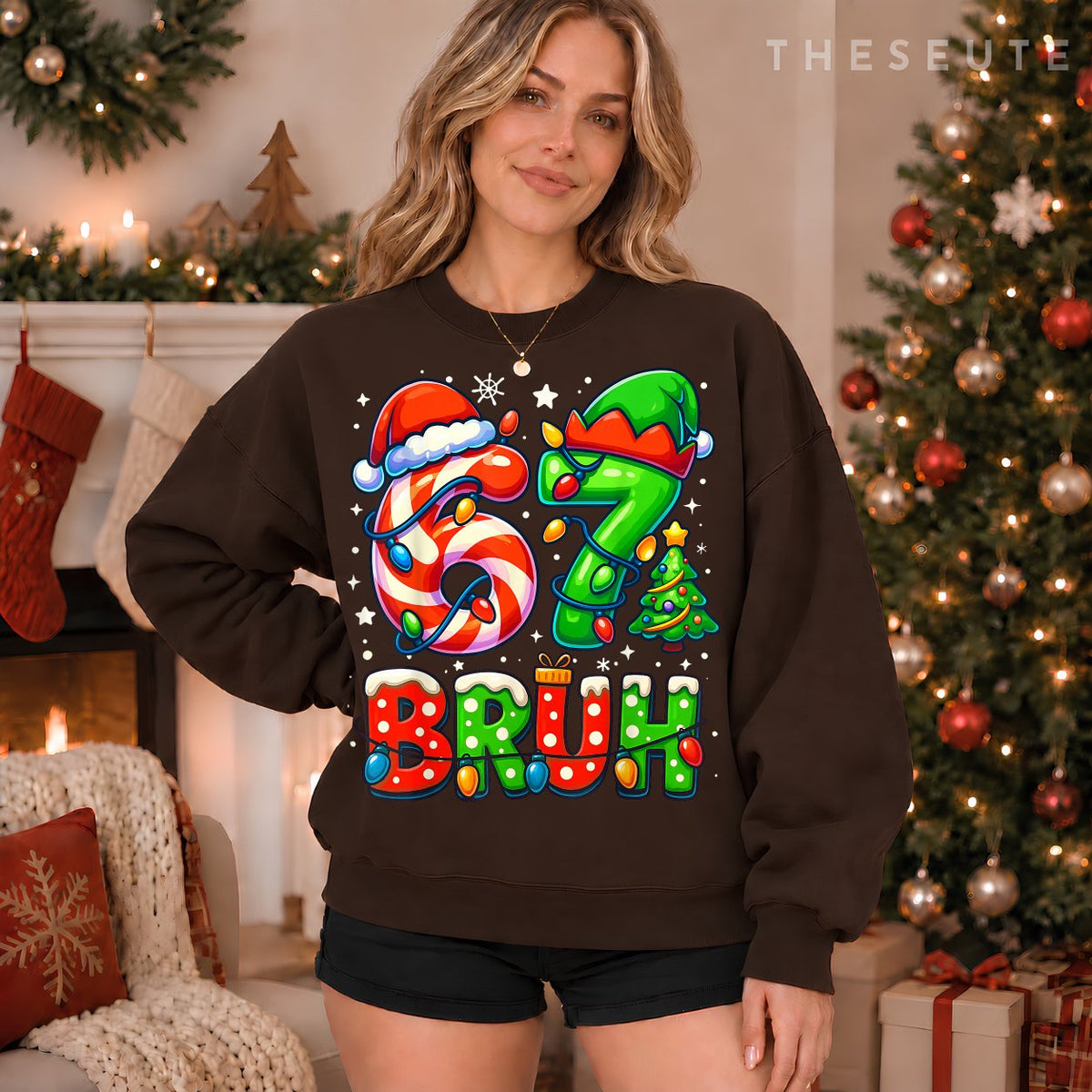 Bruh 67 Six Seven 6 7 Meme Christmas Funny Boy Girl Kids Sweatshirt