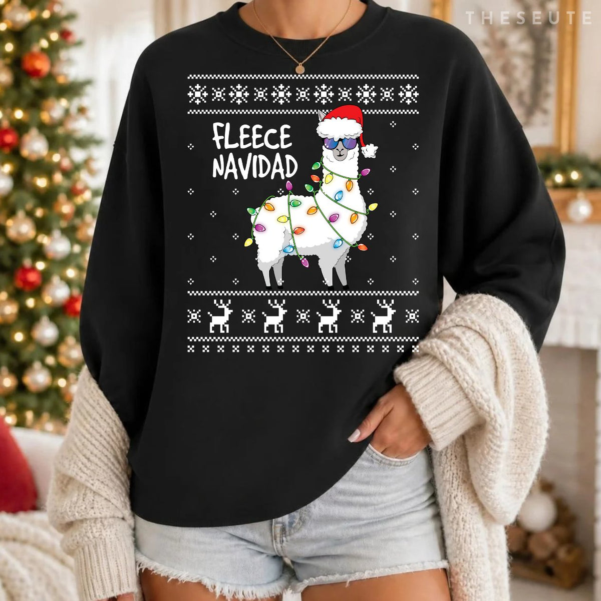 Fleece Feliz Navidad Funny Llama Ugly Christmas Sweatshirt