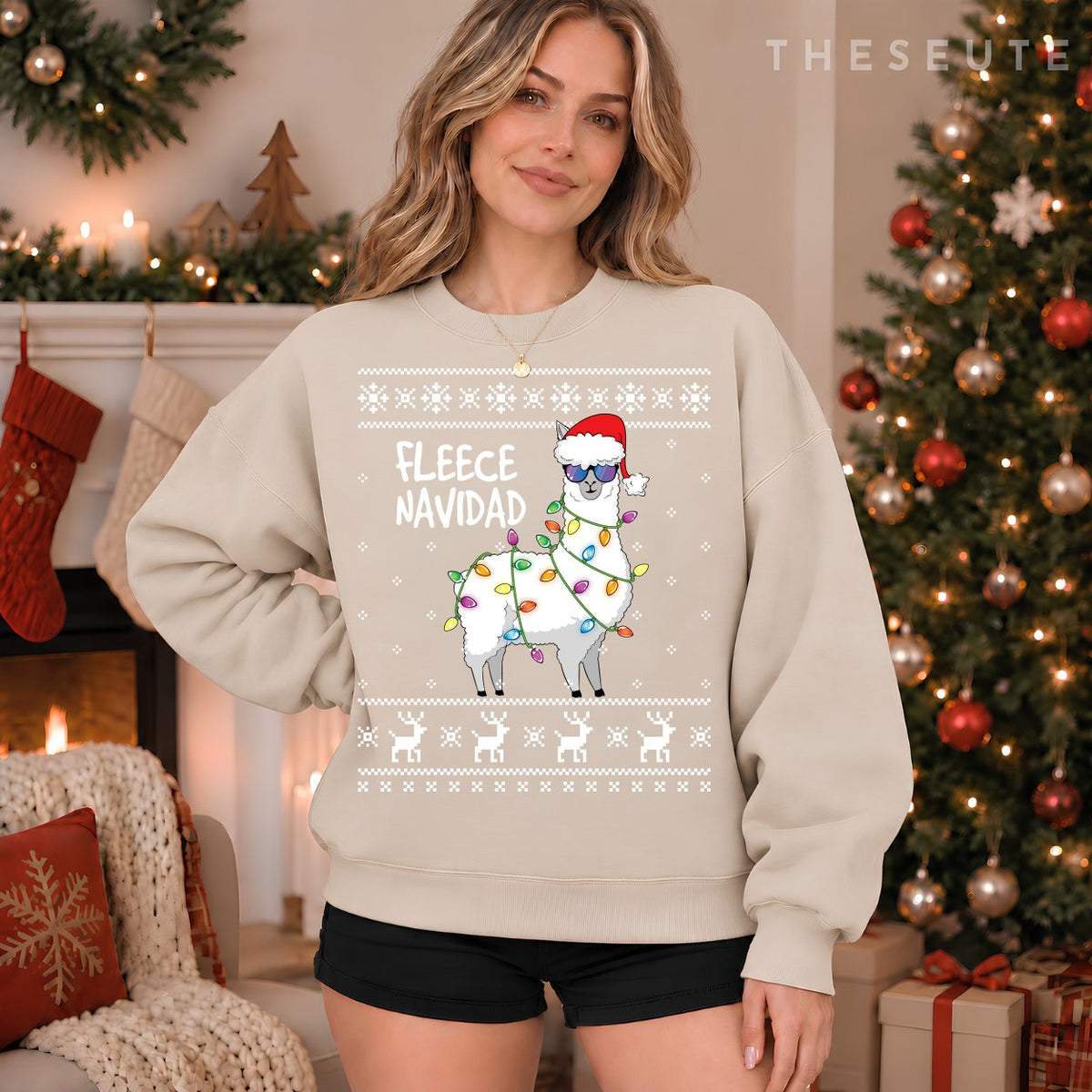 Fleece Feliz Navidad Funny Llama Ugly Christmas Sweatshirt