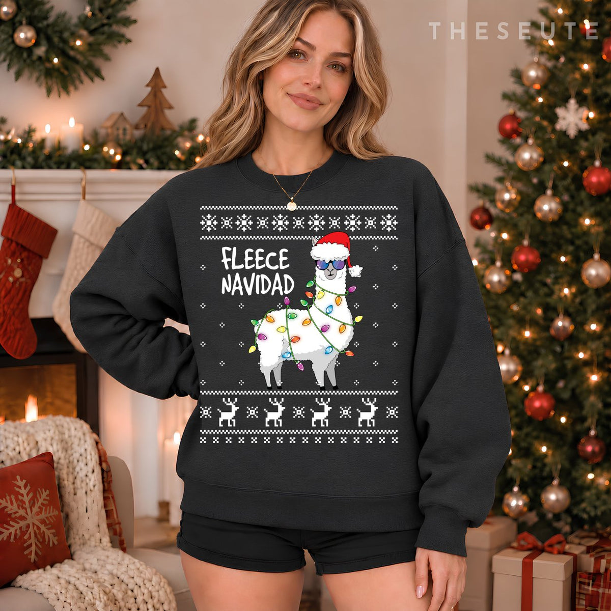 Fleece Feliz Navidad Funny Llama Ugly Christmas Sweatshirt