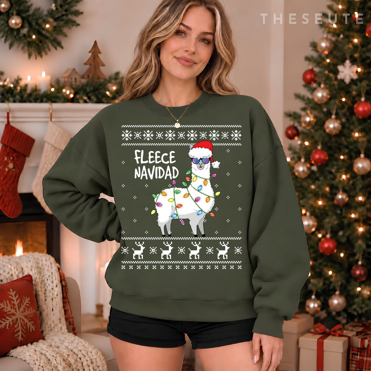 Fleece Feliz Navidad Funny Llama Ugly Christmas Sweatshirt