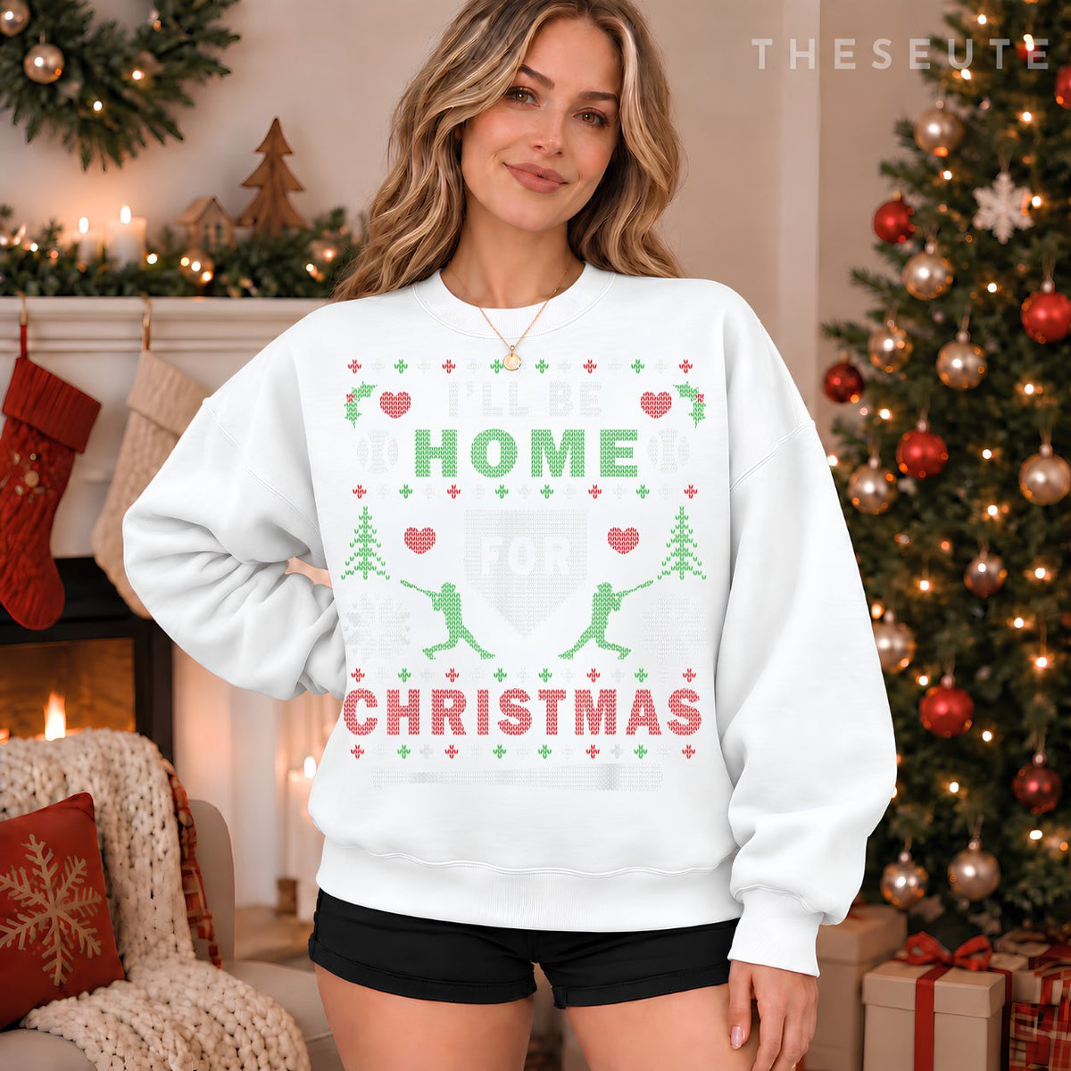 I'LL BE HOME FOR CHRISTMAS BASEBALL UGLY CHRISTMAS SHIRTS Sweatshirt